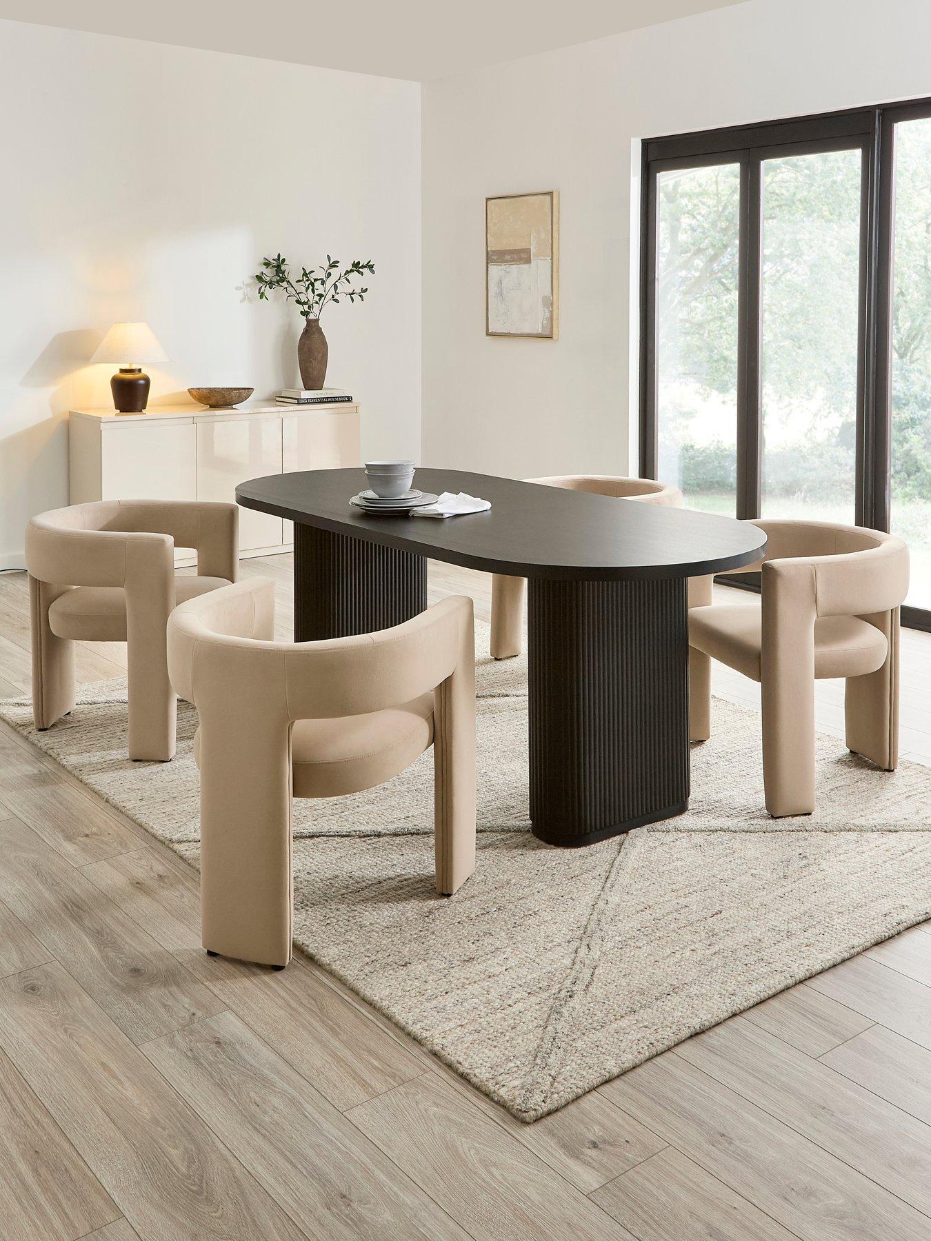 The Very Collection Carina Black 200cm Oval Dining Table And 4 Nell Taupe Chairs - FSC® Certified