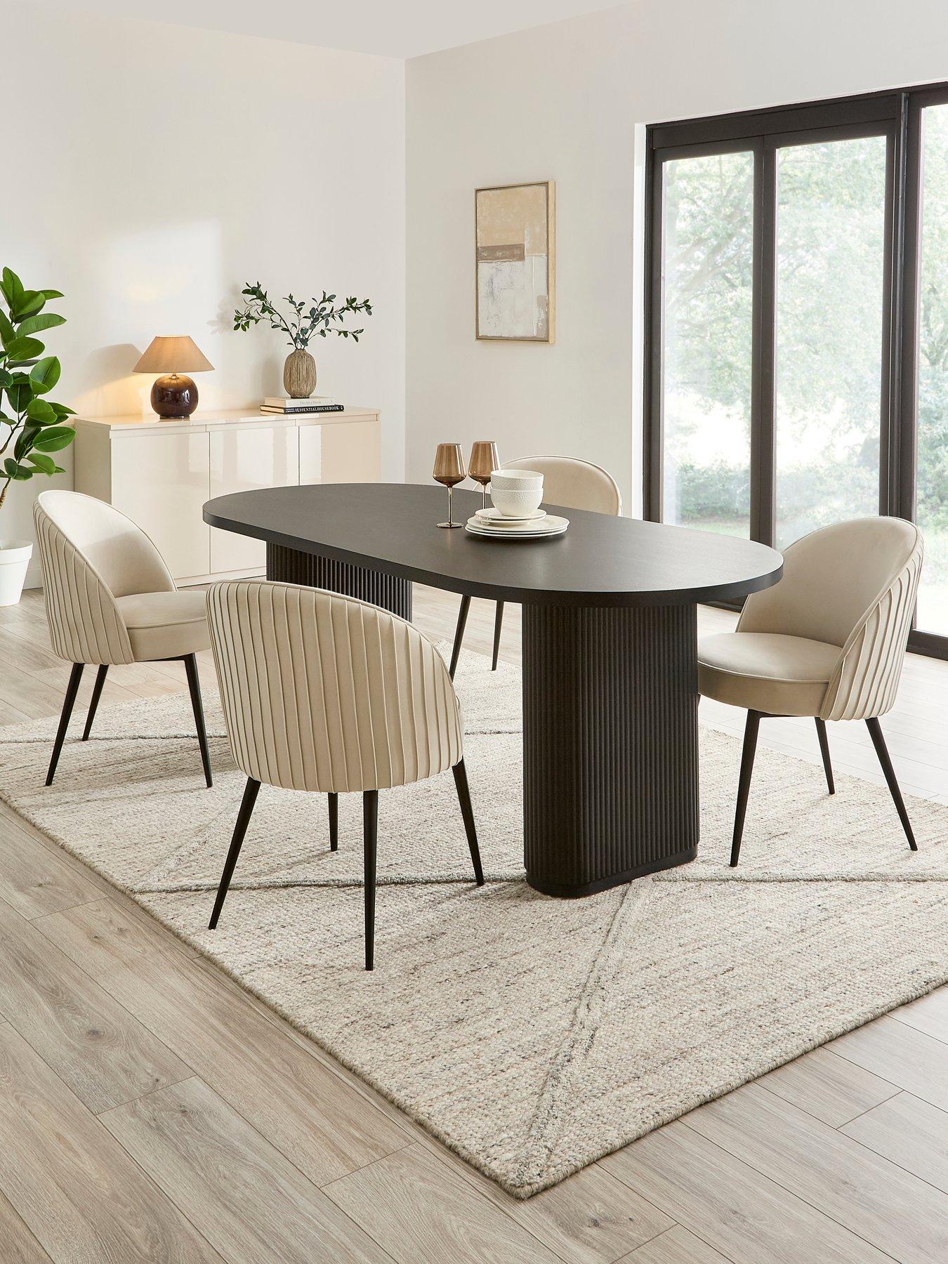 Image 1 of 7 of The Very Collection Carina Black 200cm Oval Dining Table And 4 Mia Pleated Back Chairs