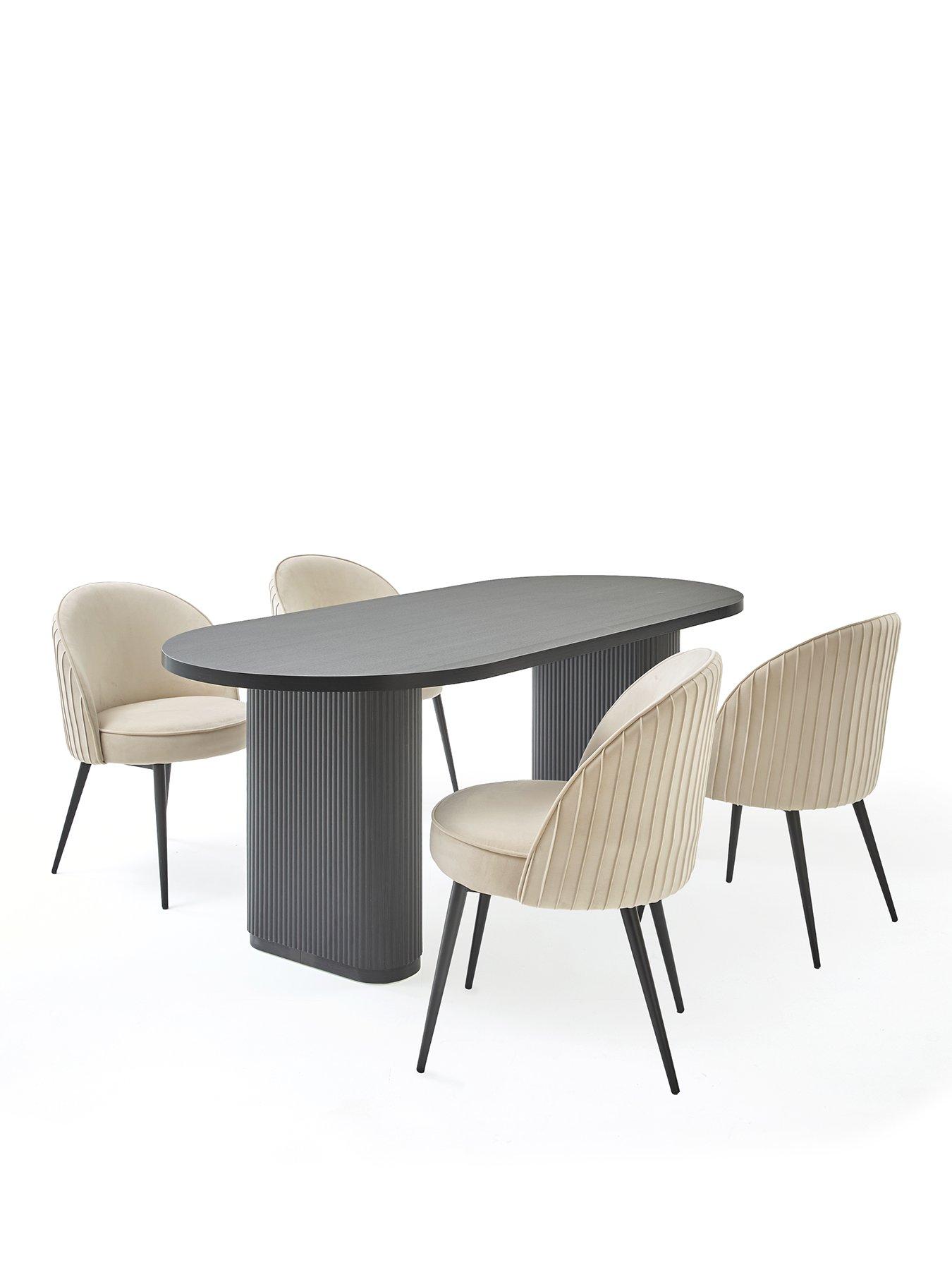 Image 2 of 7 of The Very Collection Carina Black 200cm Oval Dining Table And 4 Mia Pleated Back Chairs
