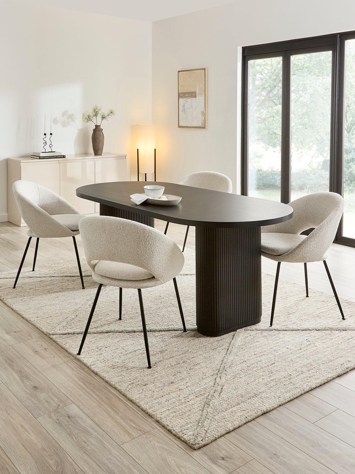 The Very Collection Carina Black 200cm Oval Dining Table  &  4 Aurelia Boucle Chairs - FSC® Certified