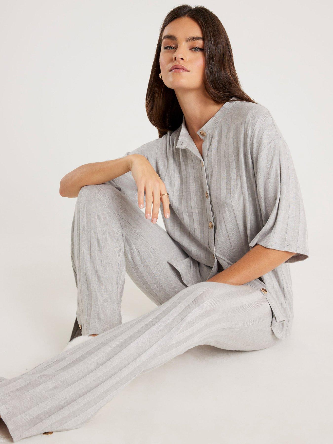 River Island Wide Rib Button Detail Set - Grey