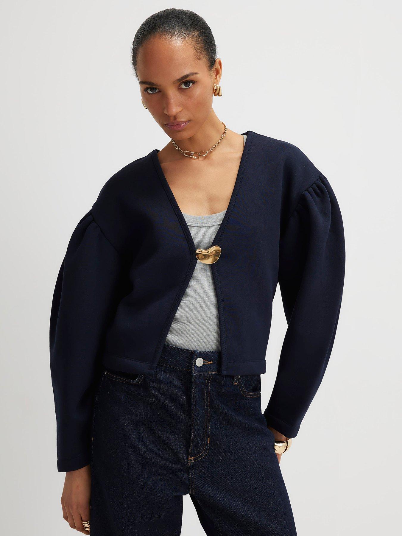 Image 1 of 4 of River Island Long Sleeve Button Detail Cardigan - Blue