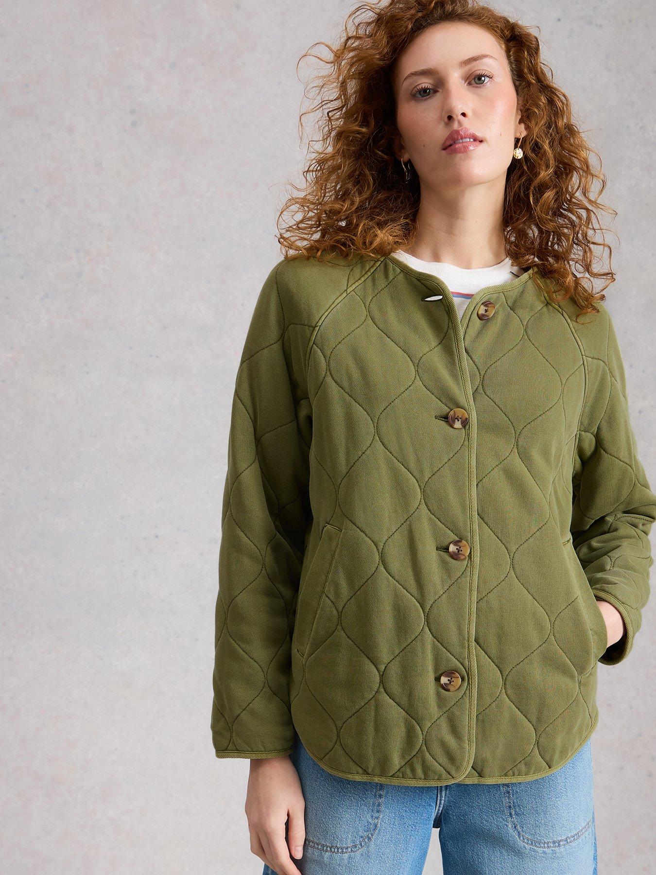 White Stuff Anya Jersey Quilted Jacket - Green