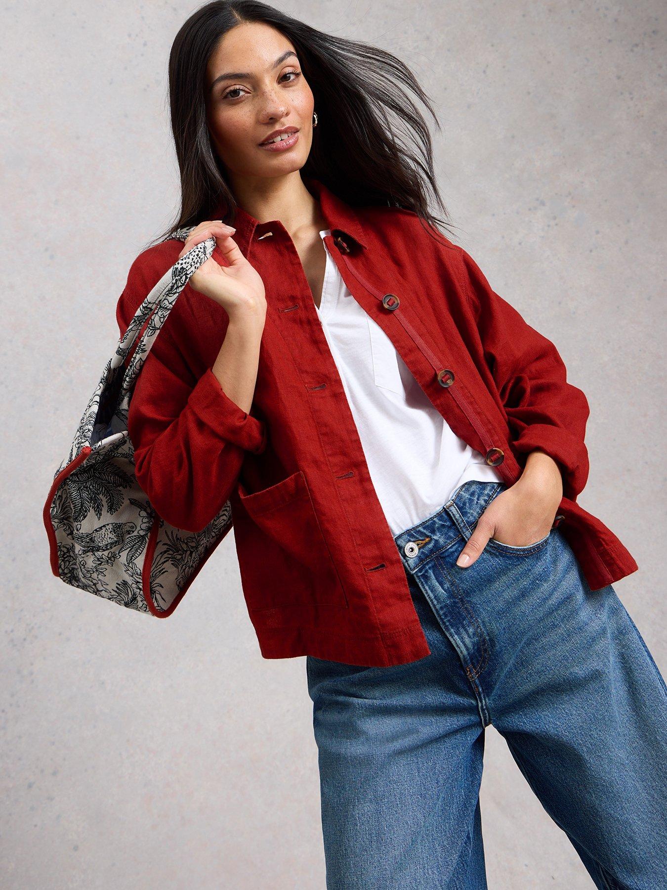 Image 1 of 6 of White Stuff Isabel Linen Jacket - Red
