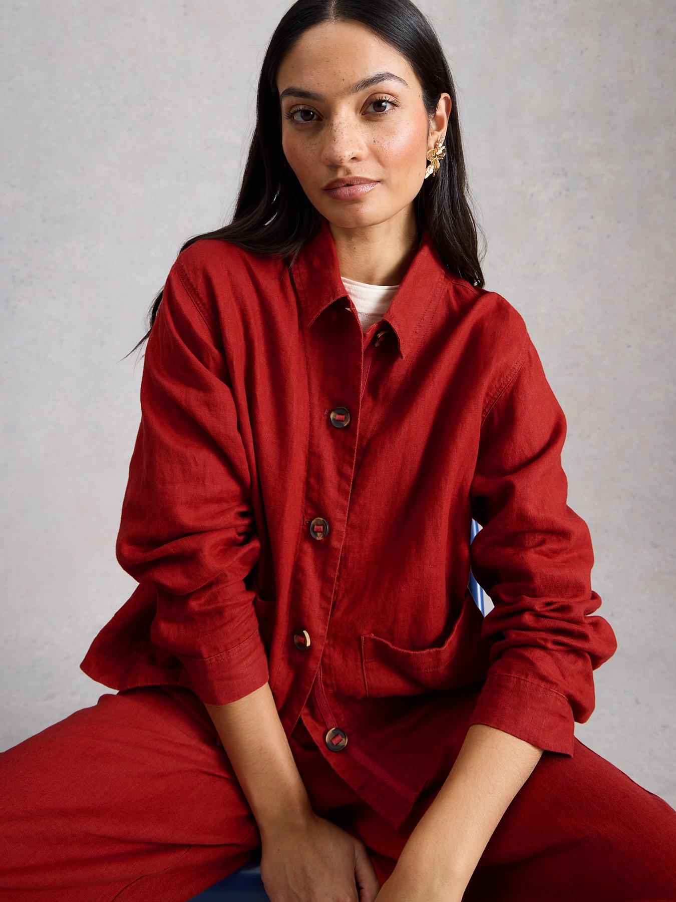 Image 4 of 6 of White Stuff Isabel Linen Jacket - Red