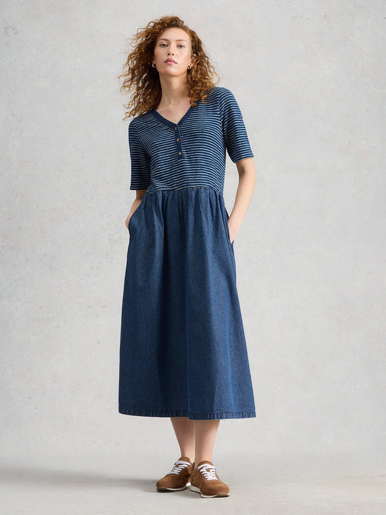 White Stuff Shay Jersey Mix Dress - Blue