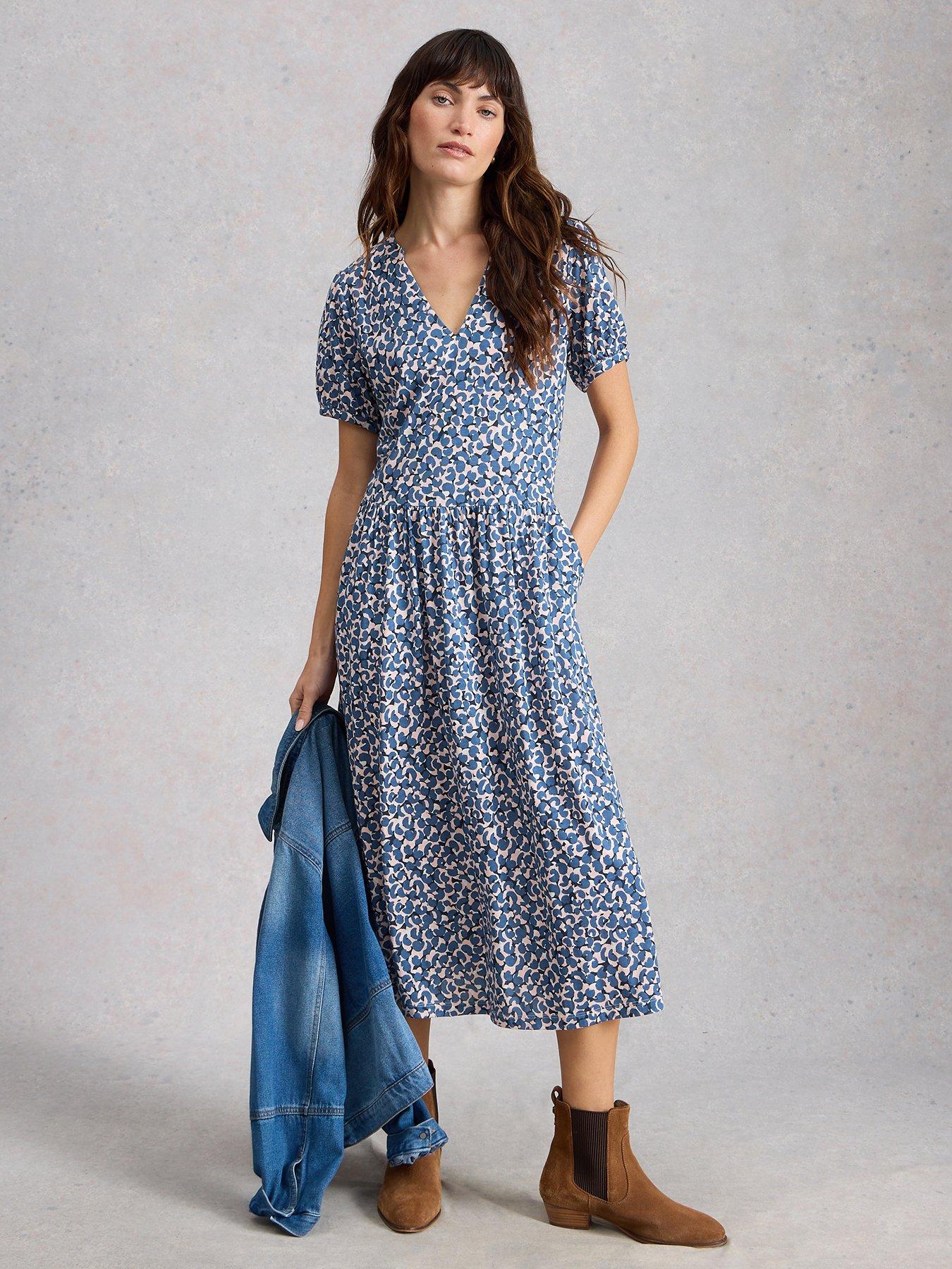 Image 1 of 6 of White Stuff Leah Jersey Dress - Blue