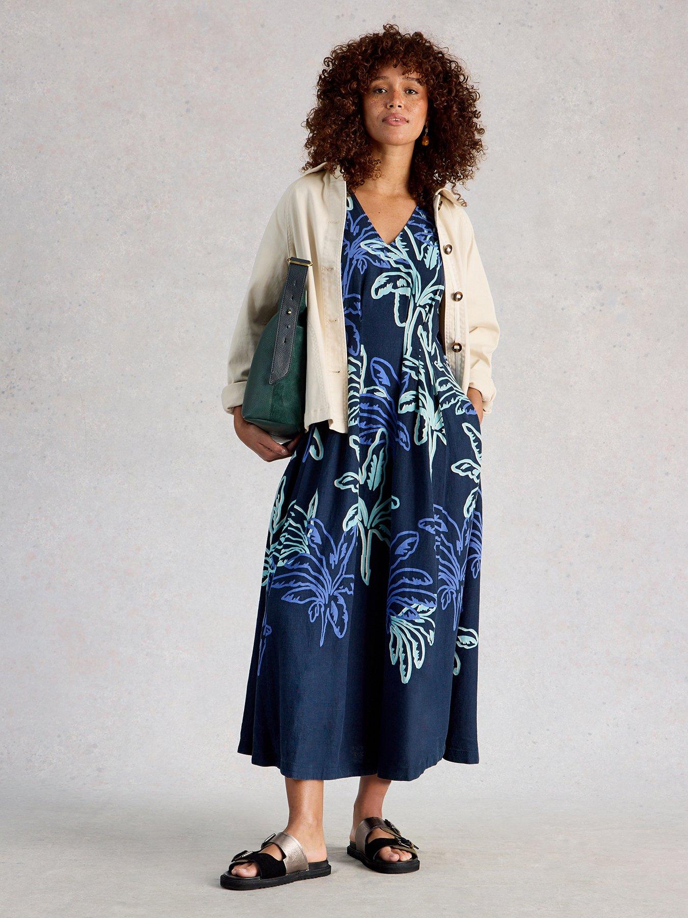 White Stuff Kate Linen Blend Midi Dress - Navy