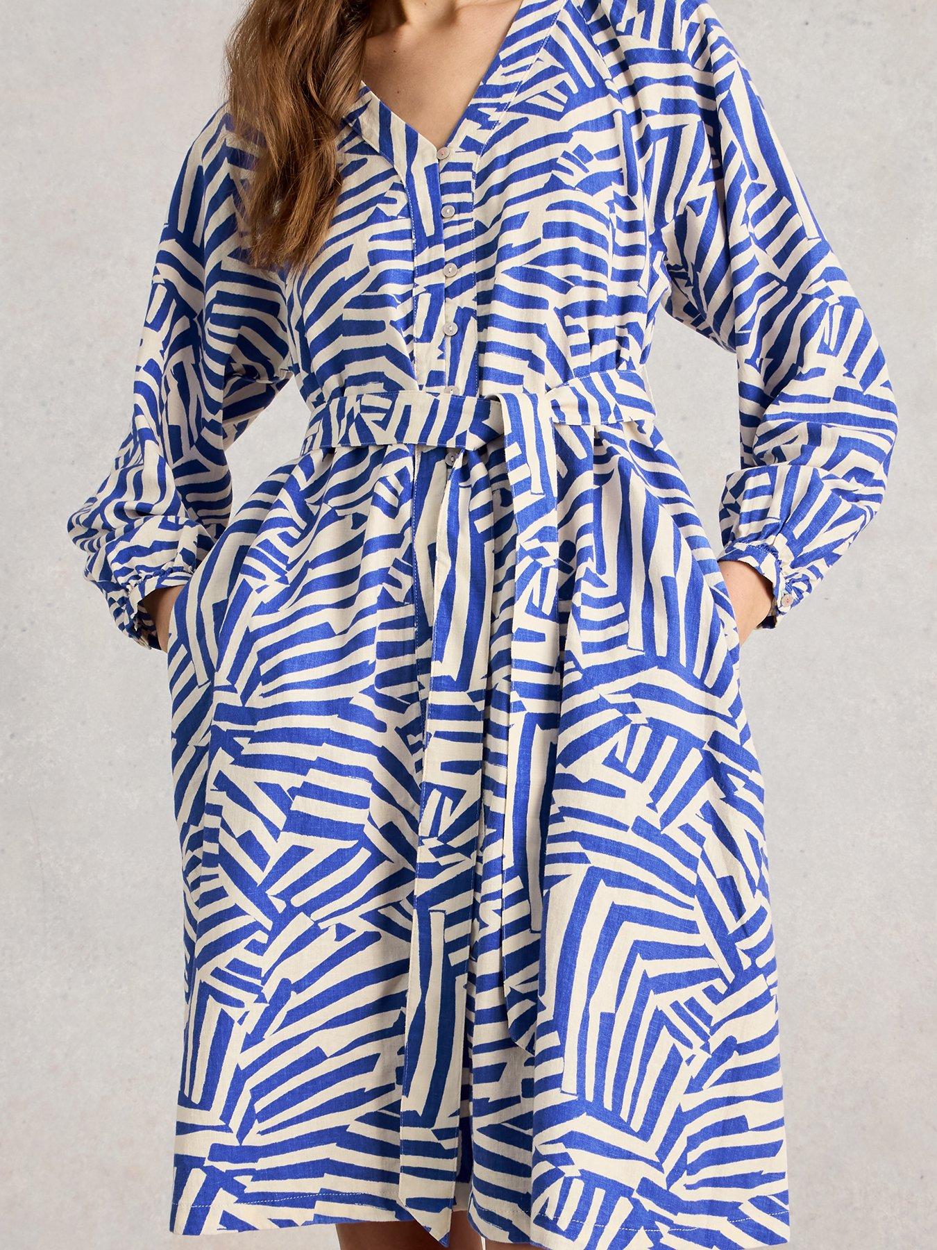 White Stuff Petra Linen Blend Dress, Blue, Size 14, Women