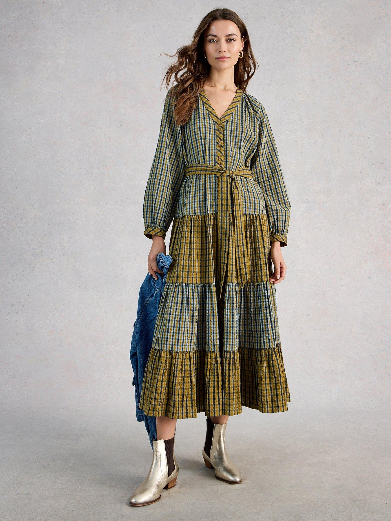 White Stuff Clementine Check Midi Dress - Green | Very