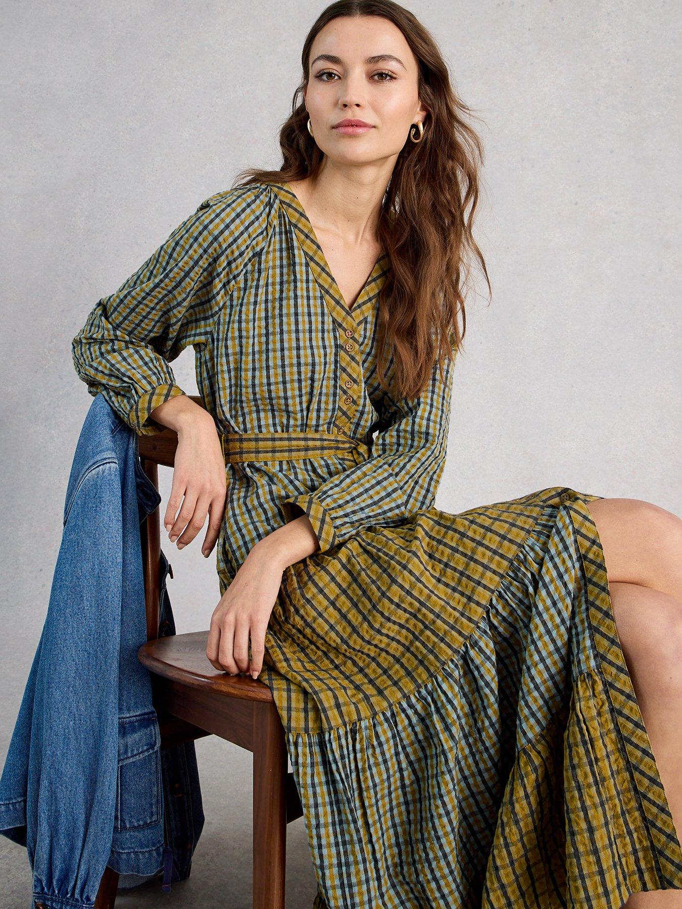 White Stuff Clementine Check Midi Dress - Green | Very