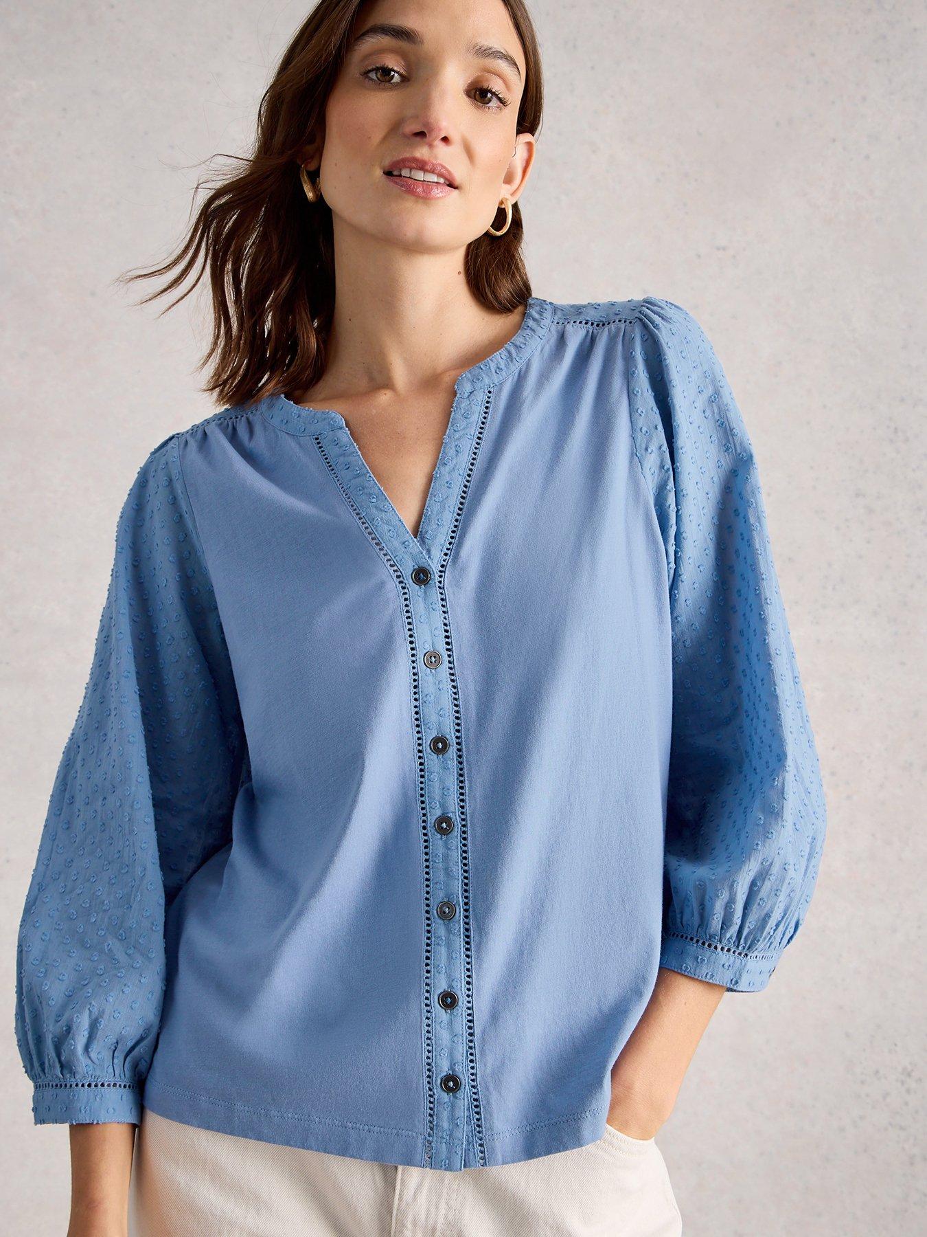 White Stuff Daisy Dobby Mix Top - Blue