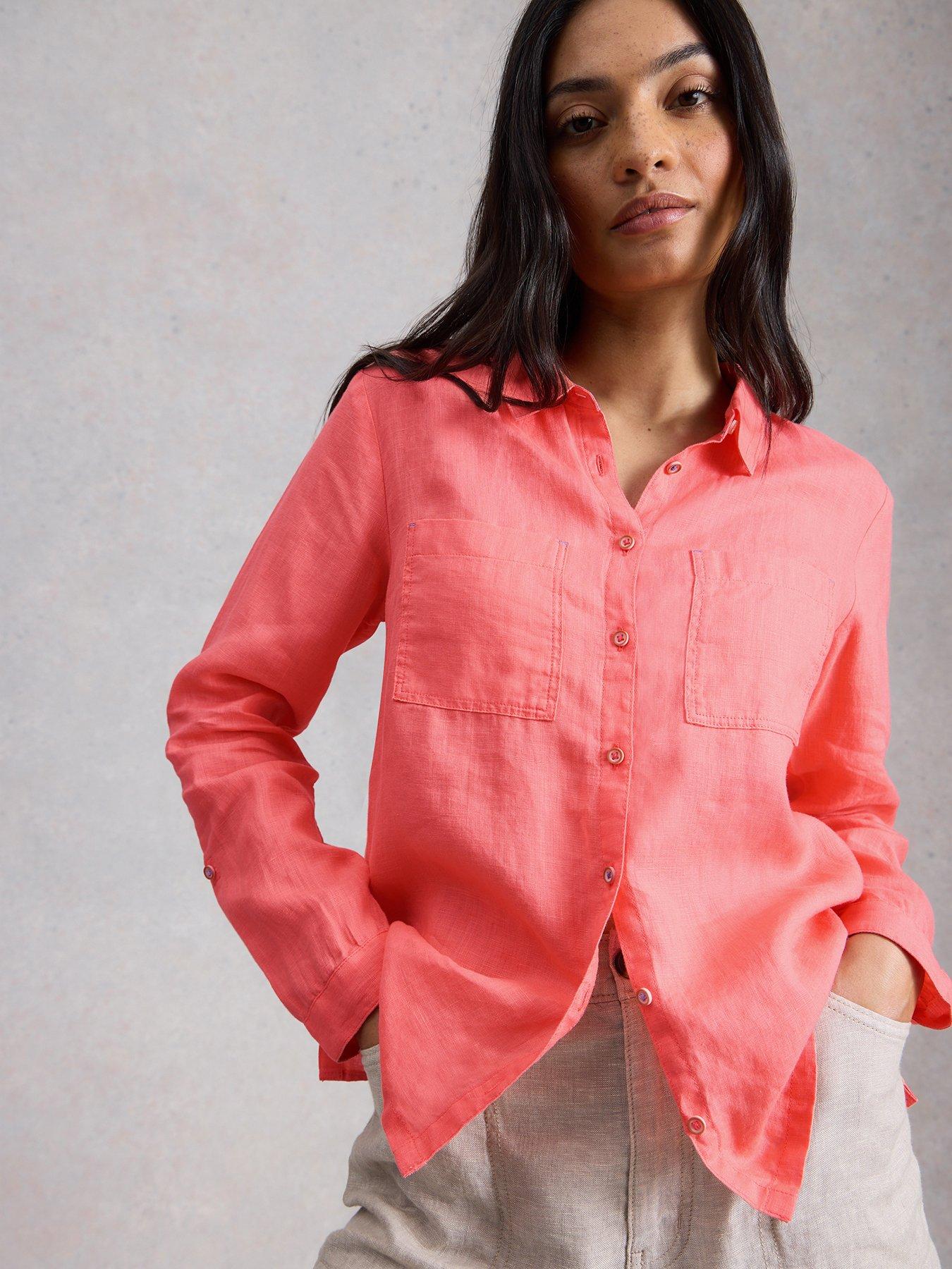 White Stuff Sophie Linen Shirt - Mid Coral
