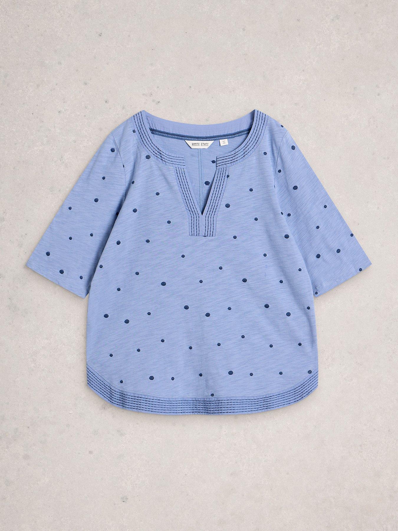 Image 5 of 6 of White Stuff Weaver Notch Embroidered T-Shirt - Blue