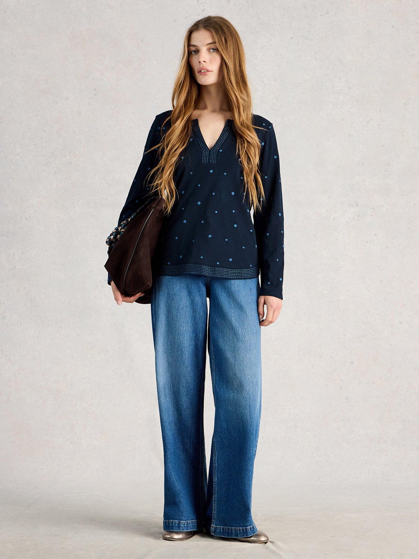 Image 1 of 6 of White Stuff Weaver Ls Notch Emb Tee