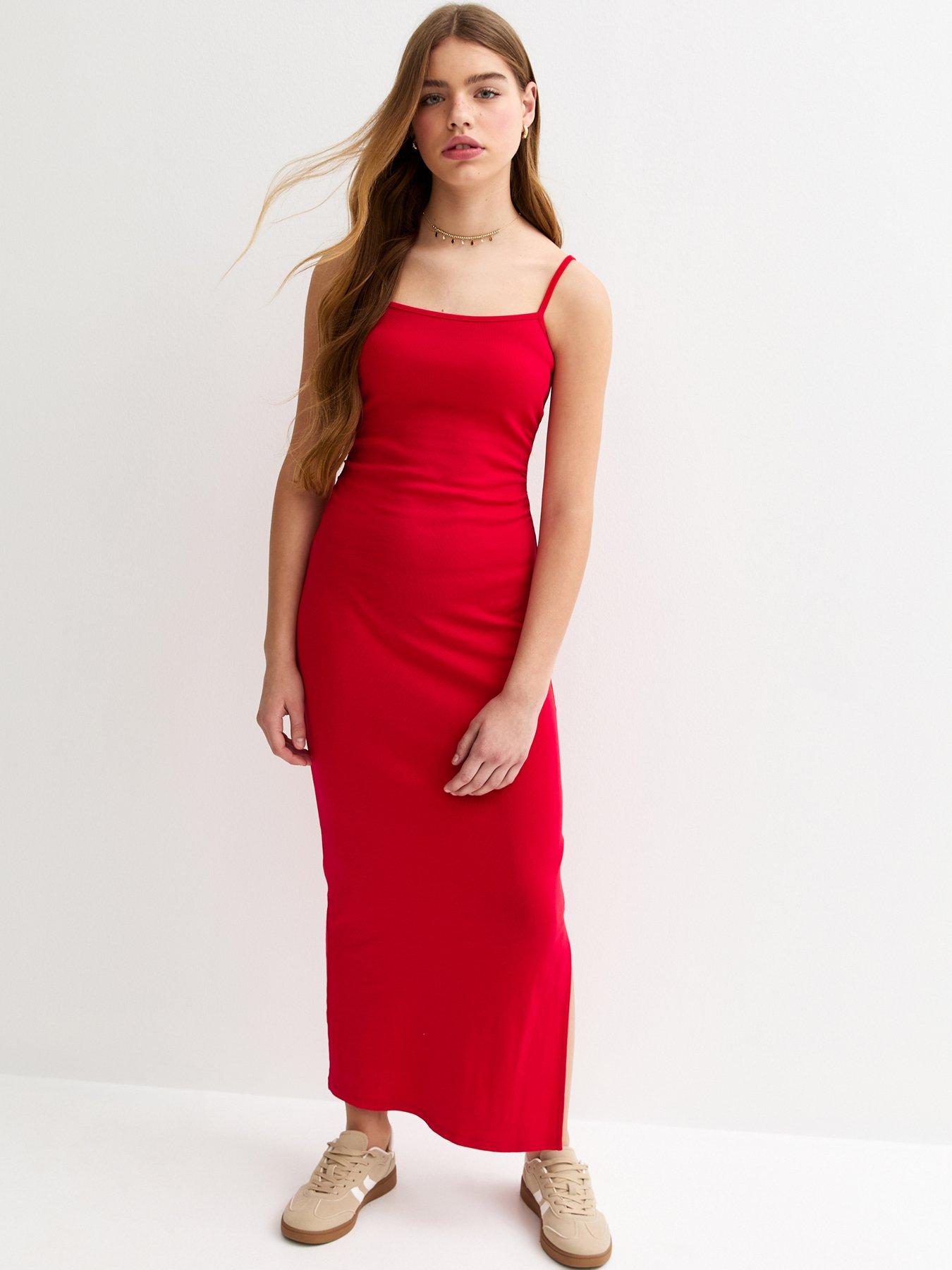 Image 1 of 5 of New Look 915 Girls Ruched Jersey Maxi Dress - Red