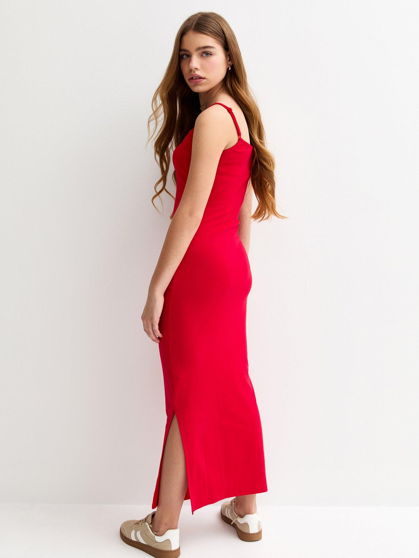 Image 2 of 5 of New Look 915 Girls Ruched Jersey Maxi Dress - Red
