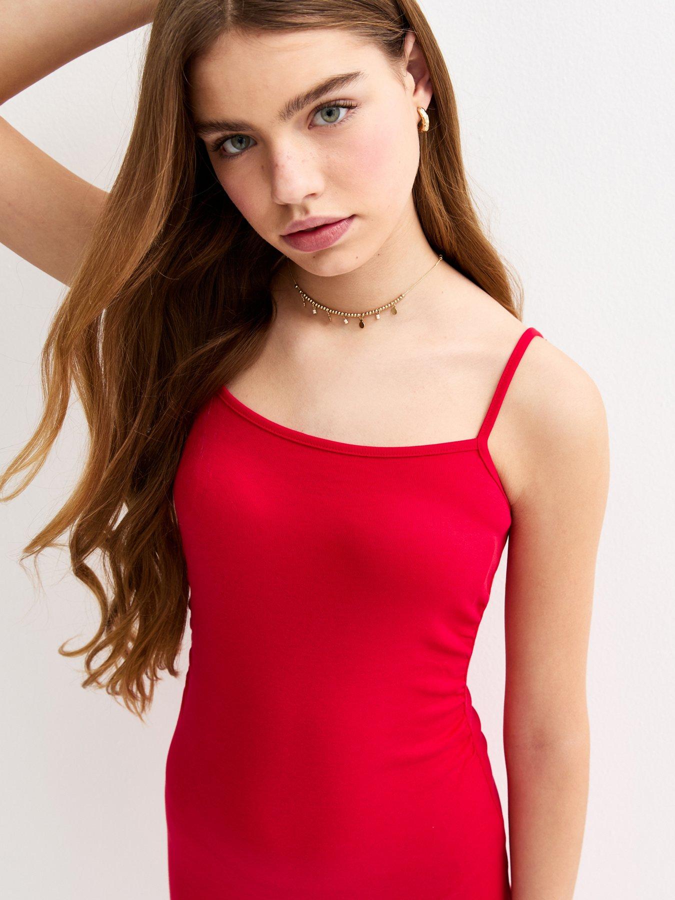 Image 4 of 5 of New Look 915 Girls Ruched Jersey Maxi Dress - Red