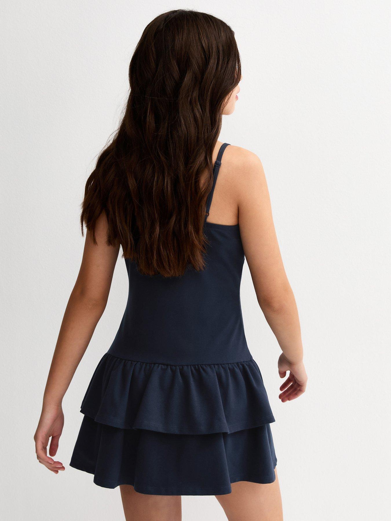 Image 2 of 5 of New Look 915 Girls Strappy Lace Trim Rara Dress - Navy