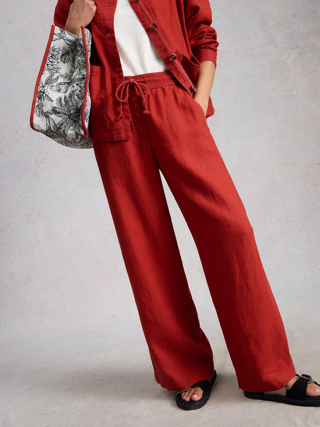 White Stuff Ally Linen Wide Leg Trouser - Red