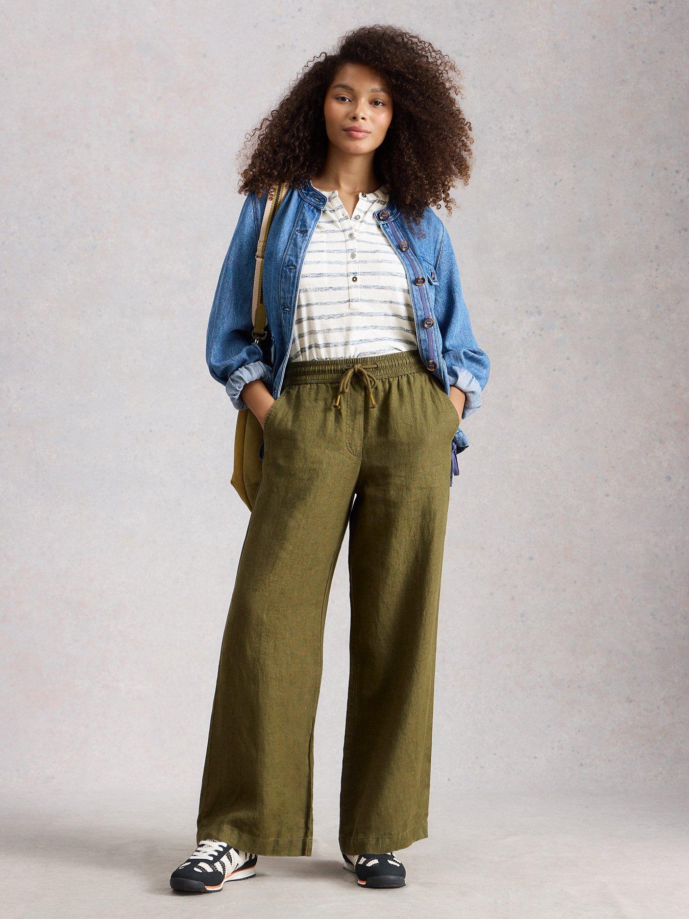 Image 3 of 6 of White Stuff Ally Linen Wide Leg Trousers - Khaki