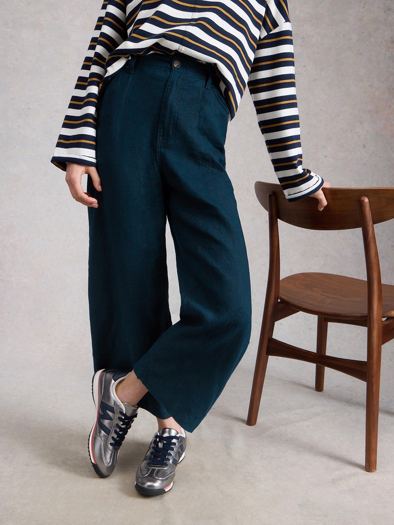 Image 1 of 6 of White Stuff Tia Linen Wide Leg Crop - Navy