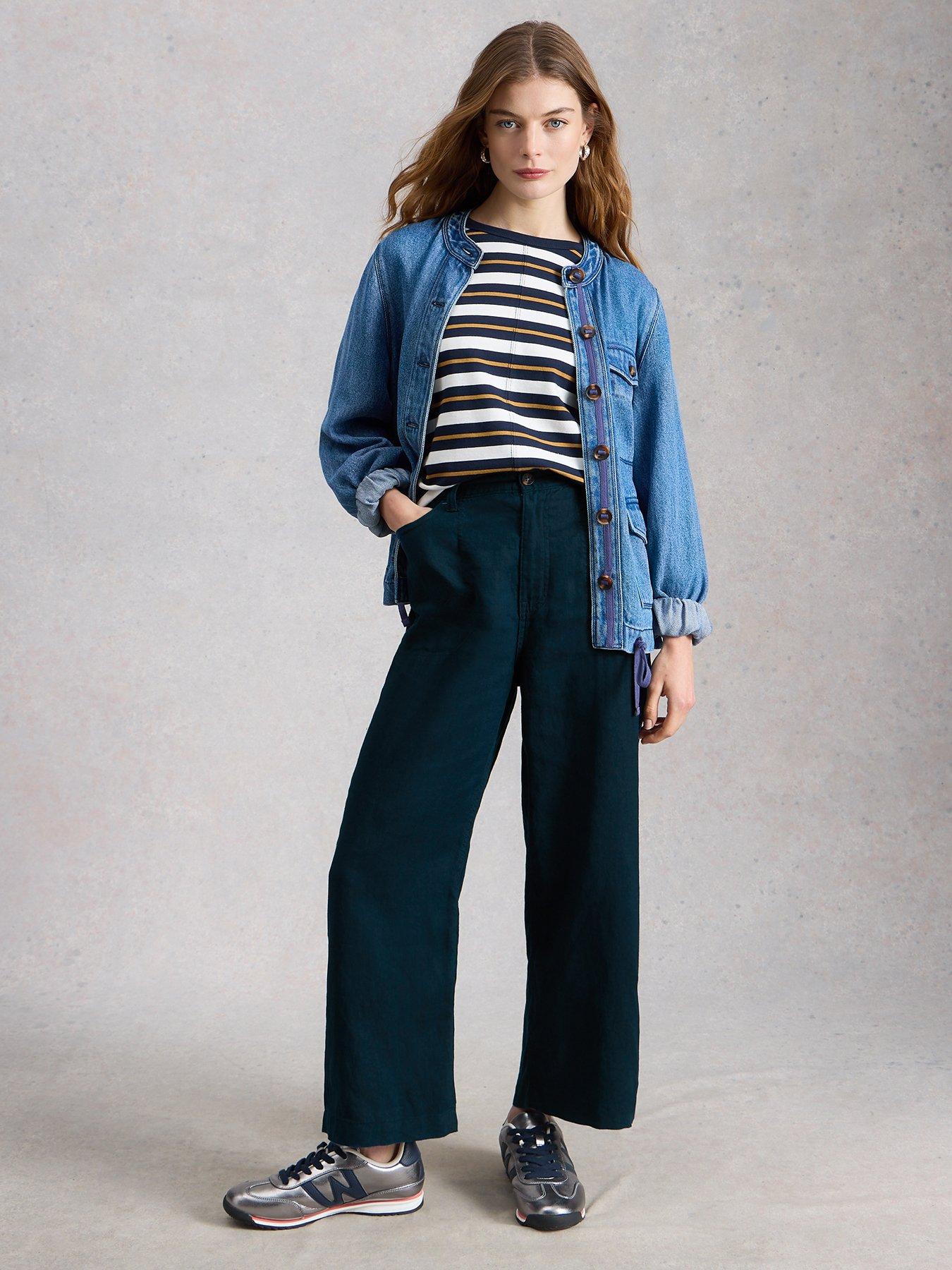 Image 3 of 6 of White Stuff Tia Linen Wide Leg Crop - Navy
