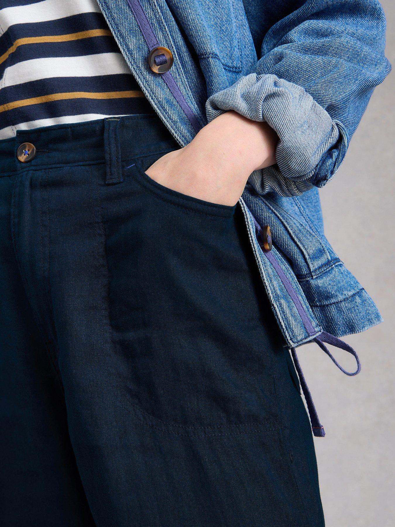 Image 4 of 6 of White Stuff Tia Linen Wide Leg Crop - Navy