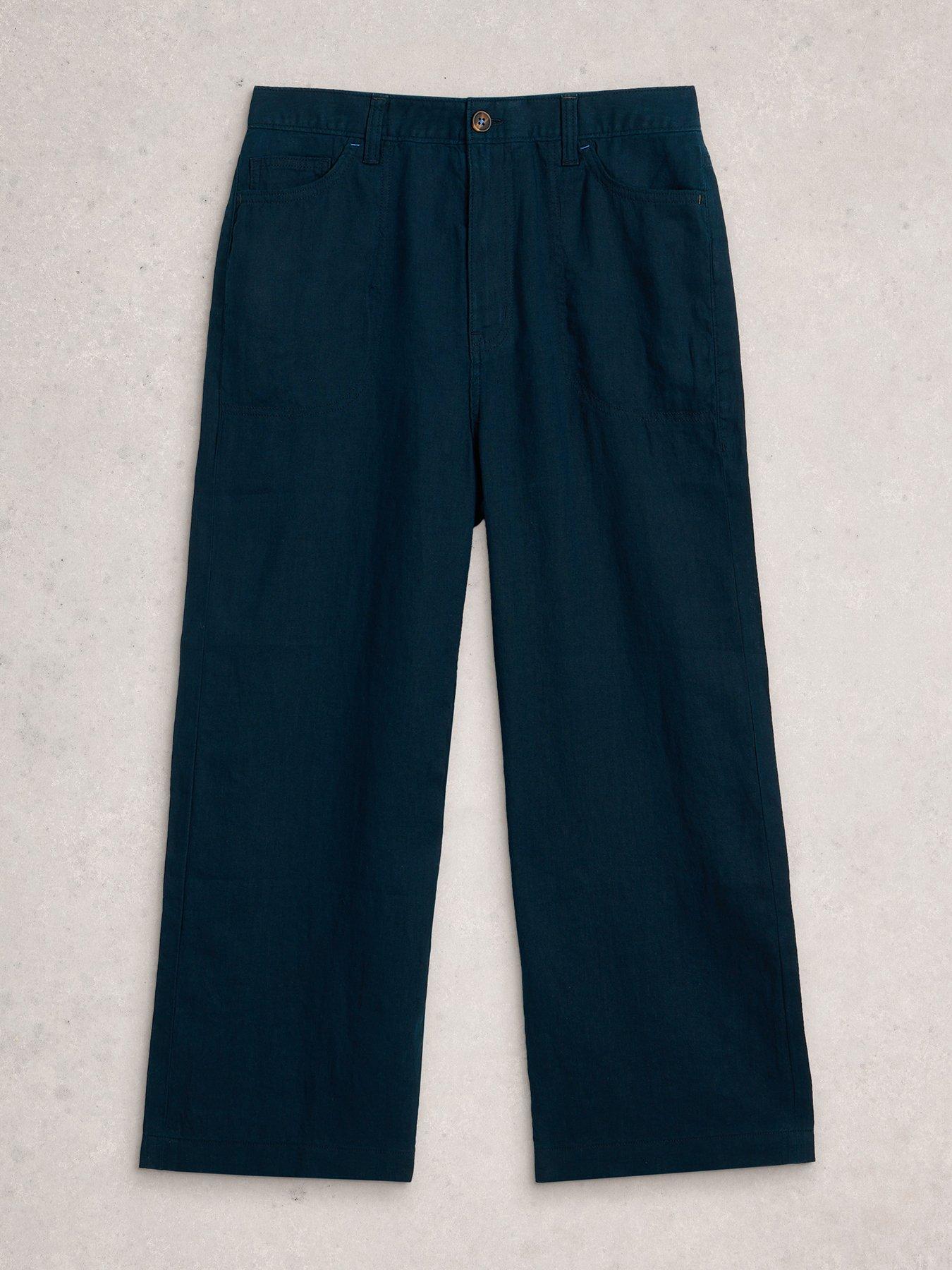 Image 5 of 6 of White Stuff Tia Linen Wide Leg Crop - Navy