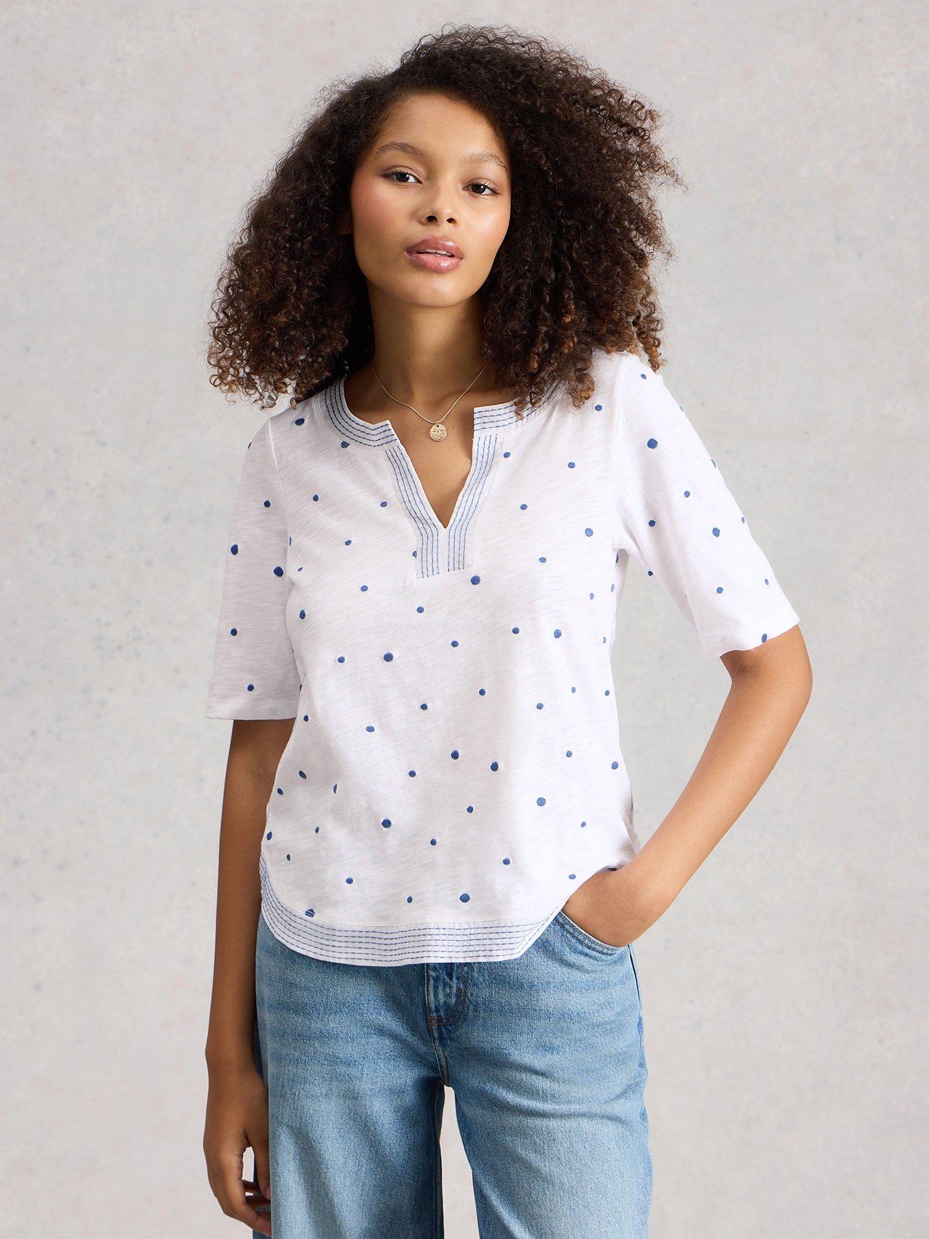 White Stuff Weaver Notch Embroidered T-Shirt - White