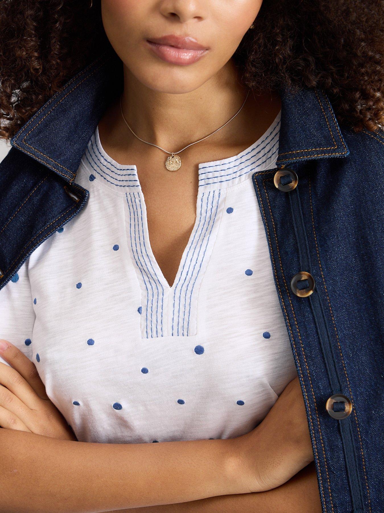 Image 4 of 6 of White Stuff Weaver Notch Embroidered T-Shirt - White