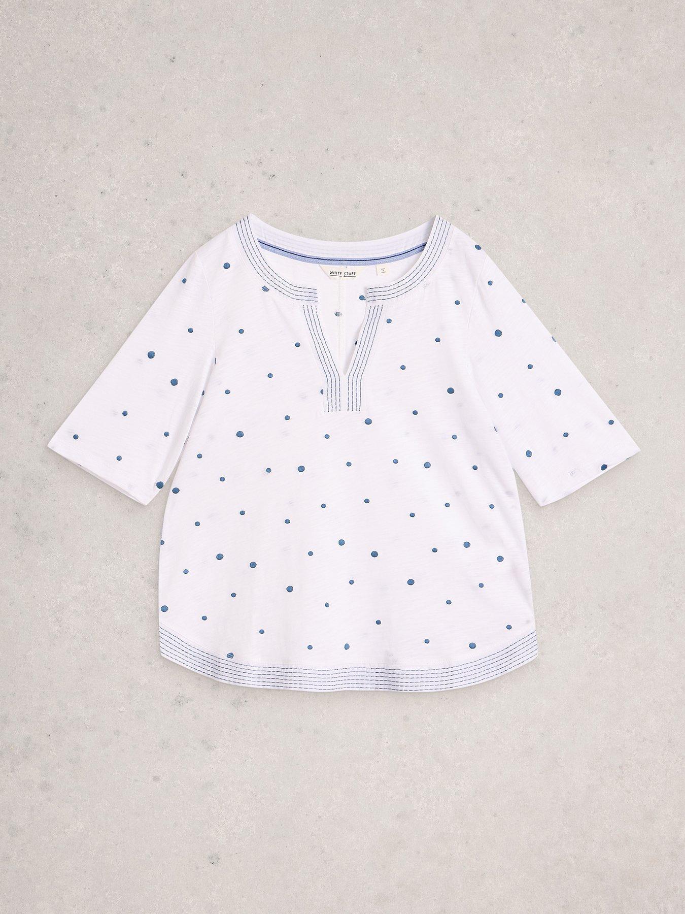 Image 5 of 6 of White Stuff Weaver Notch Embroidered T-Shirt - White