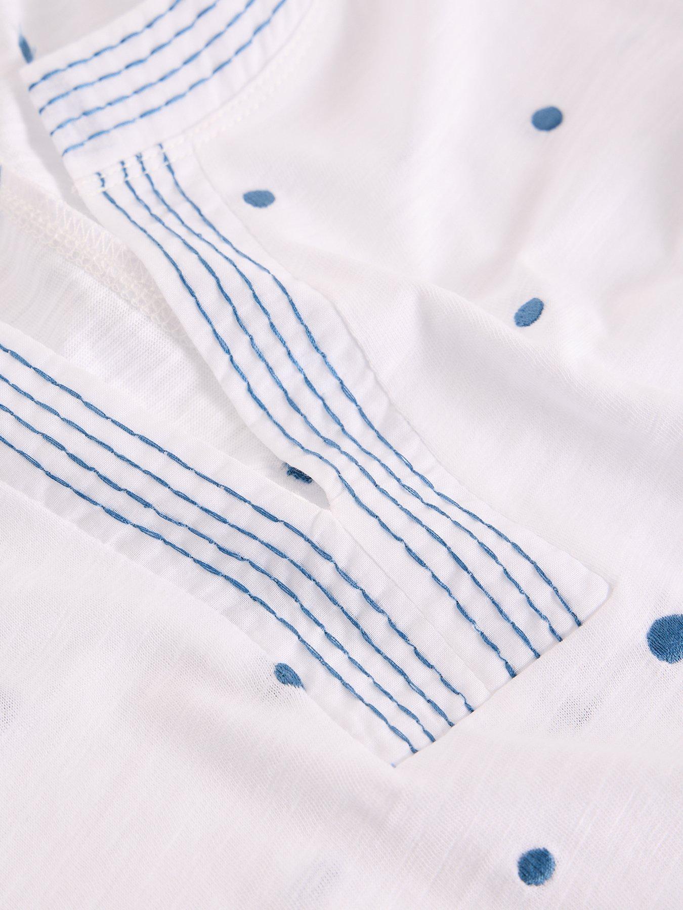 Image 6 of 6 of White Stuff Weaver Notch Embroidered T-Shirt - White