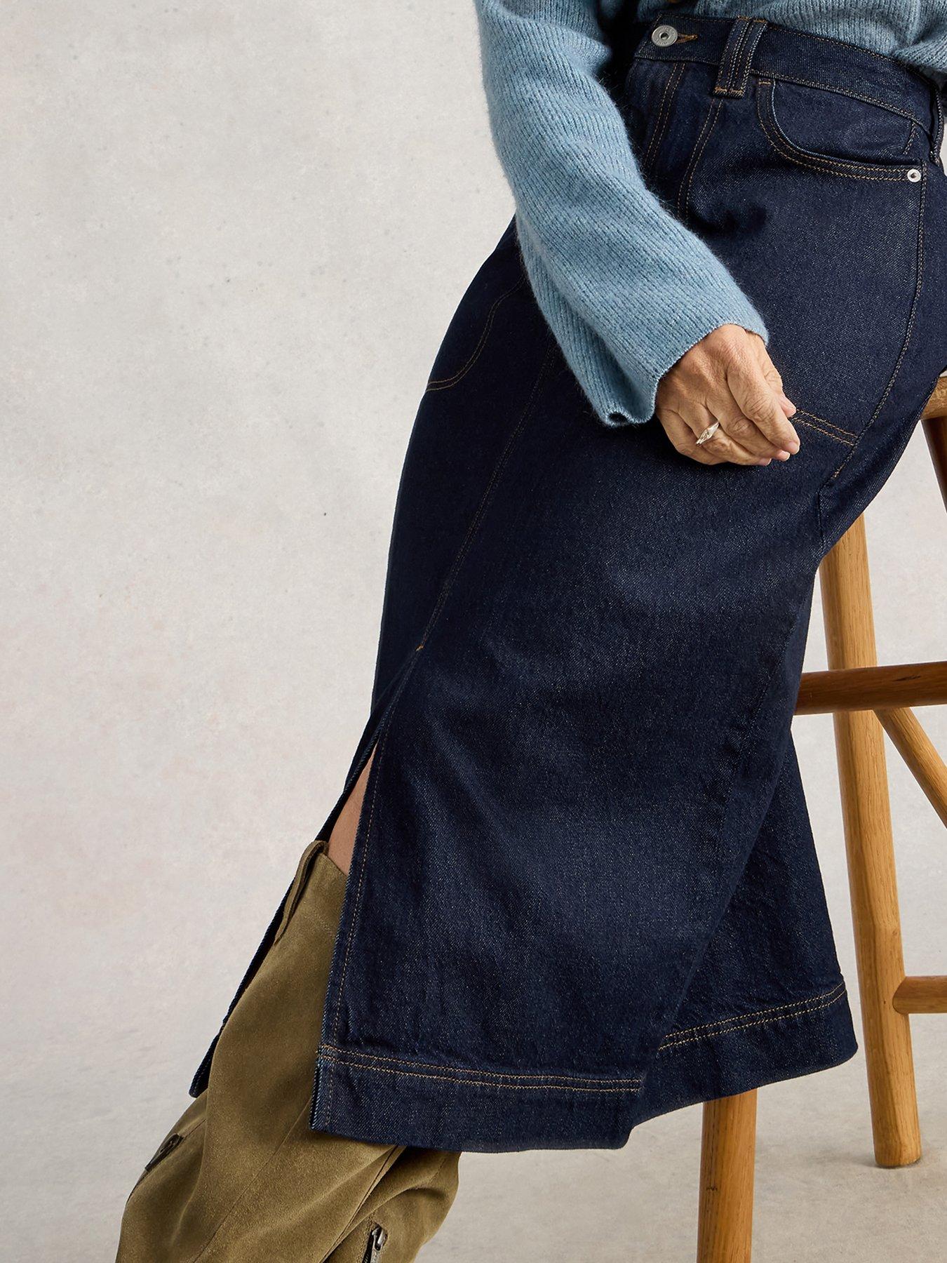 Image 1 of 6 of White Stuff Tia Denim Midi Skirt - Blue