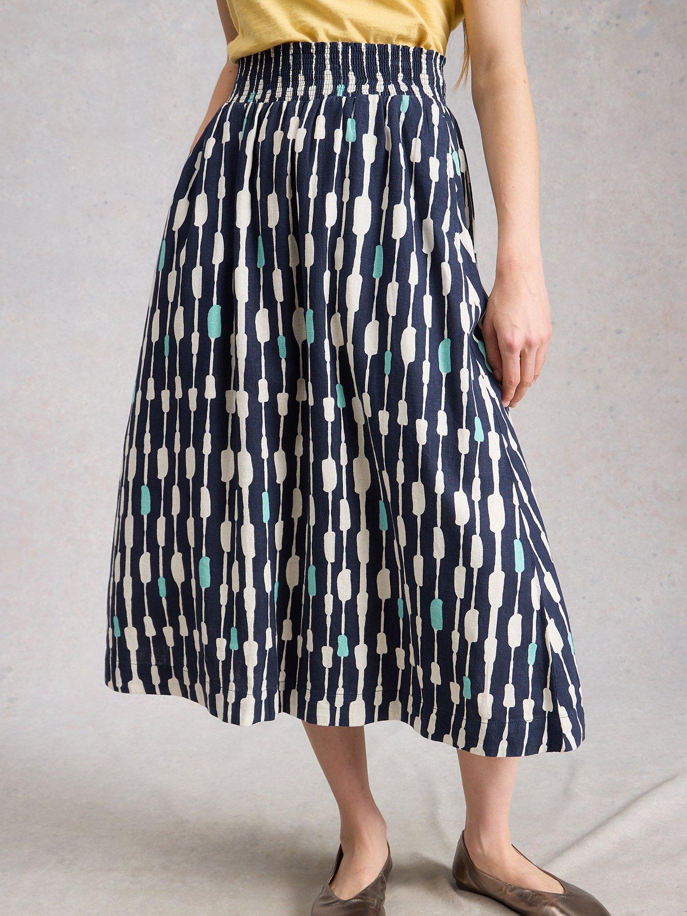 White Stuff Shelly Linen Blend Midi Skirt - Navy