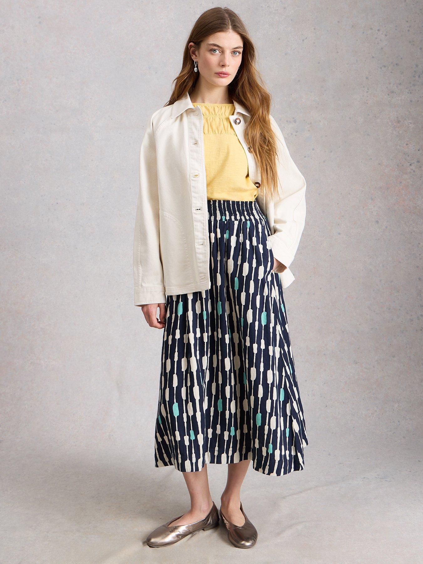 Image 3 of 6 of White Stuff Shelly Linen Blend Midi Skirt - Navy