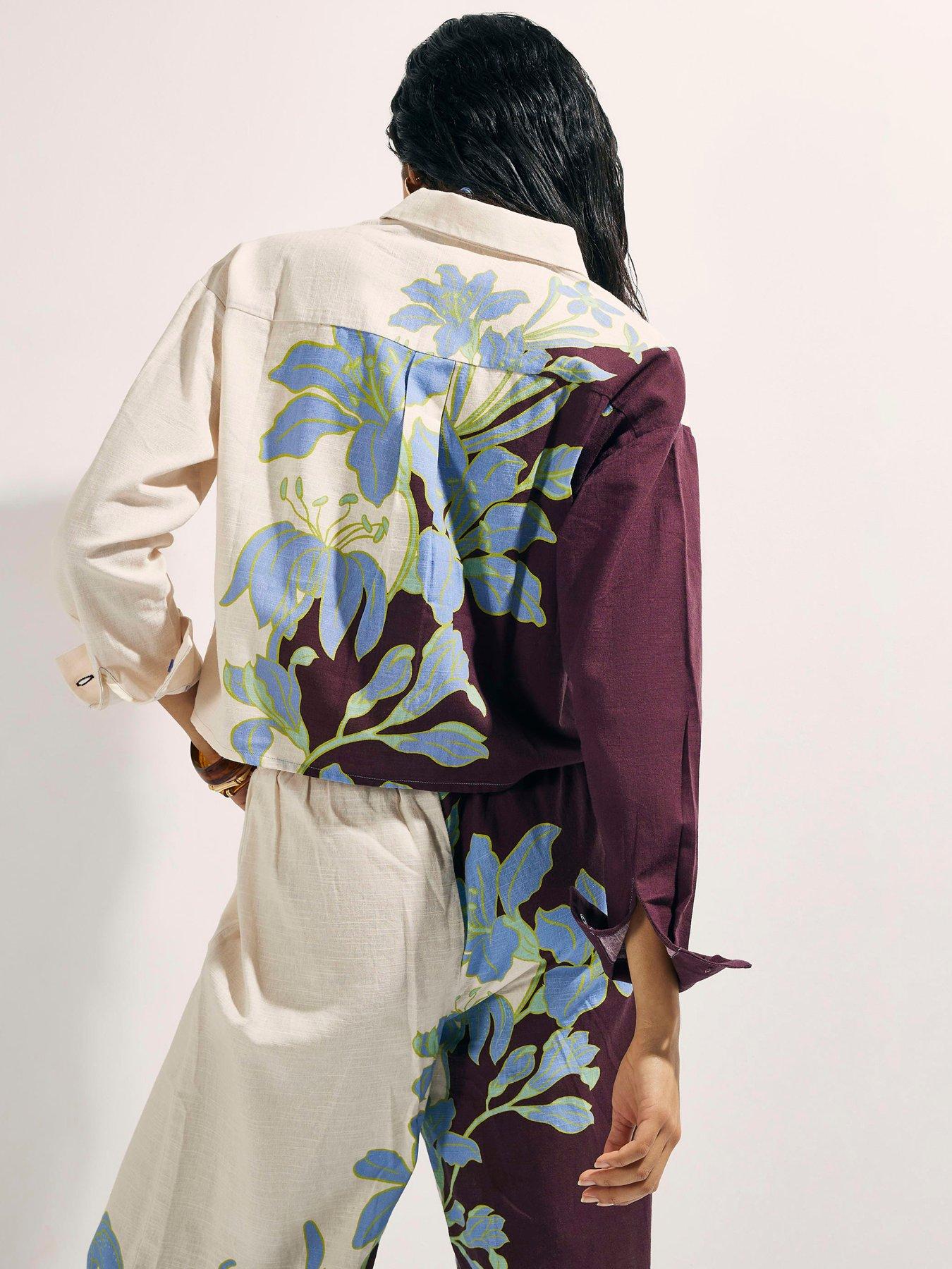 Image 2 of 4 of River Island Floral Border Beach Shirt - Cream