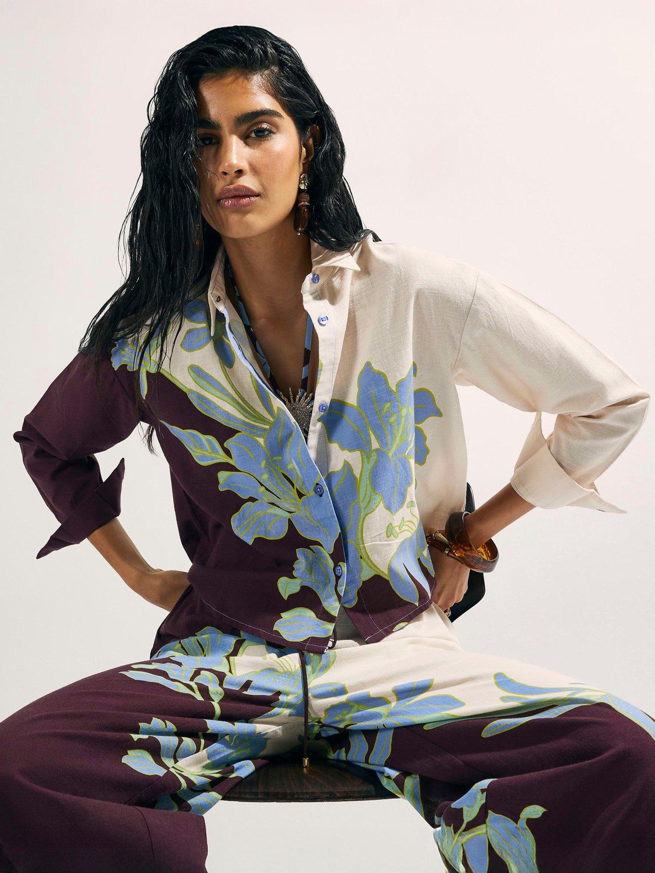 Image 4 of 4 of River Island Floral Border Beach Shirt - Cream