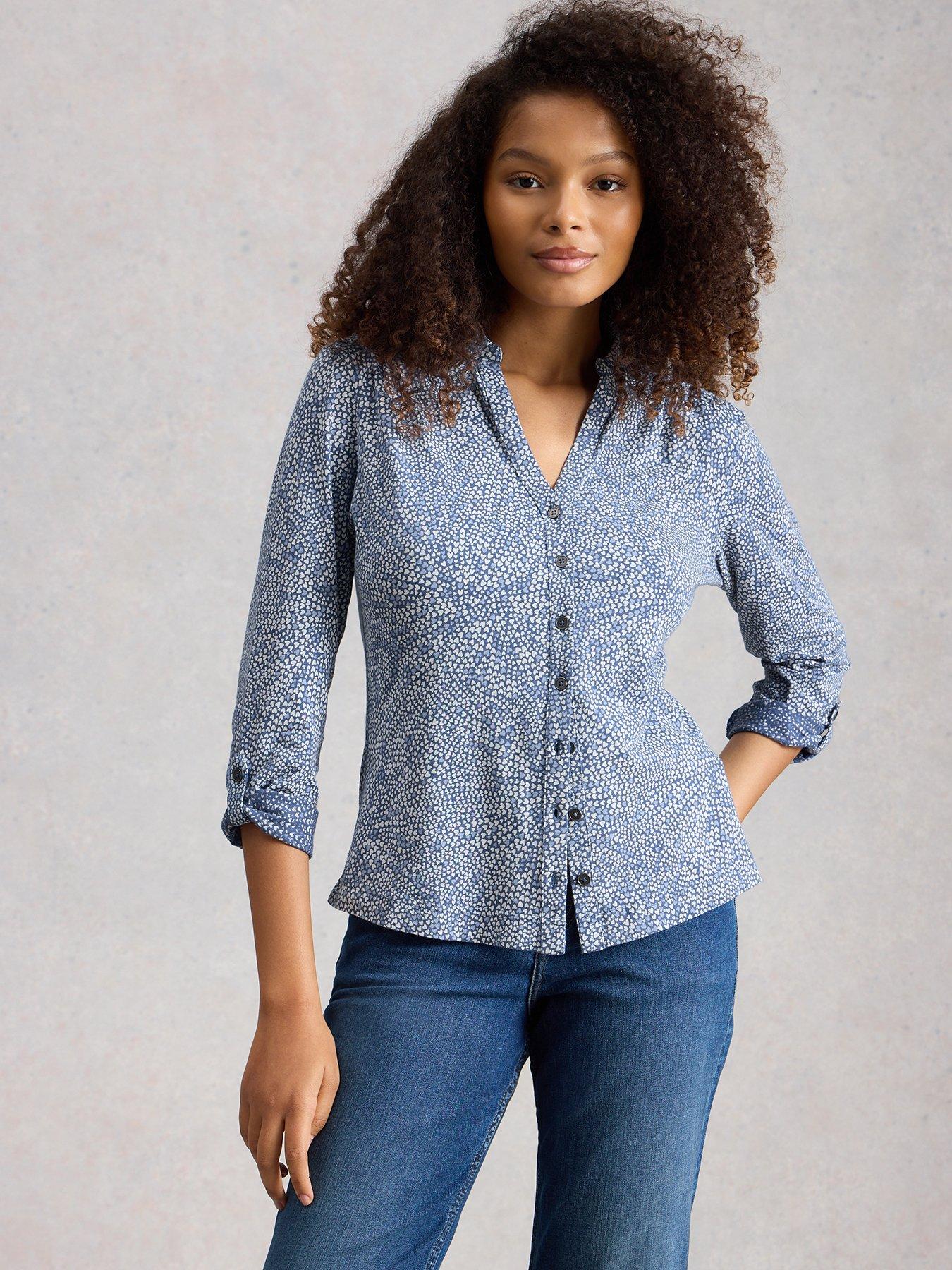 White Stuff Annie Jersey Shirt, Blue, Size 12, Women