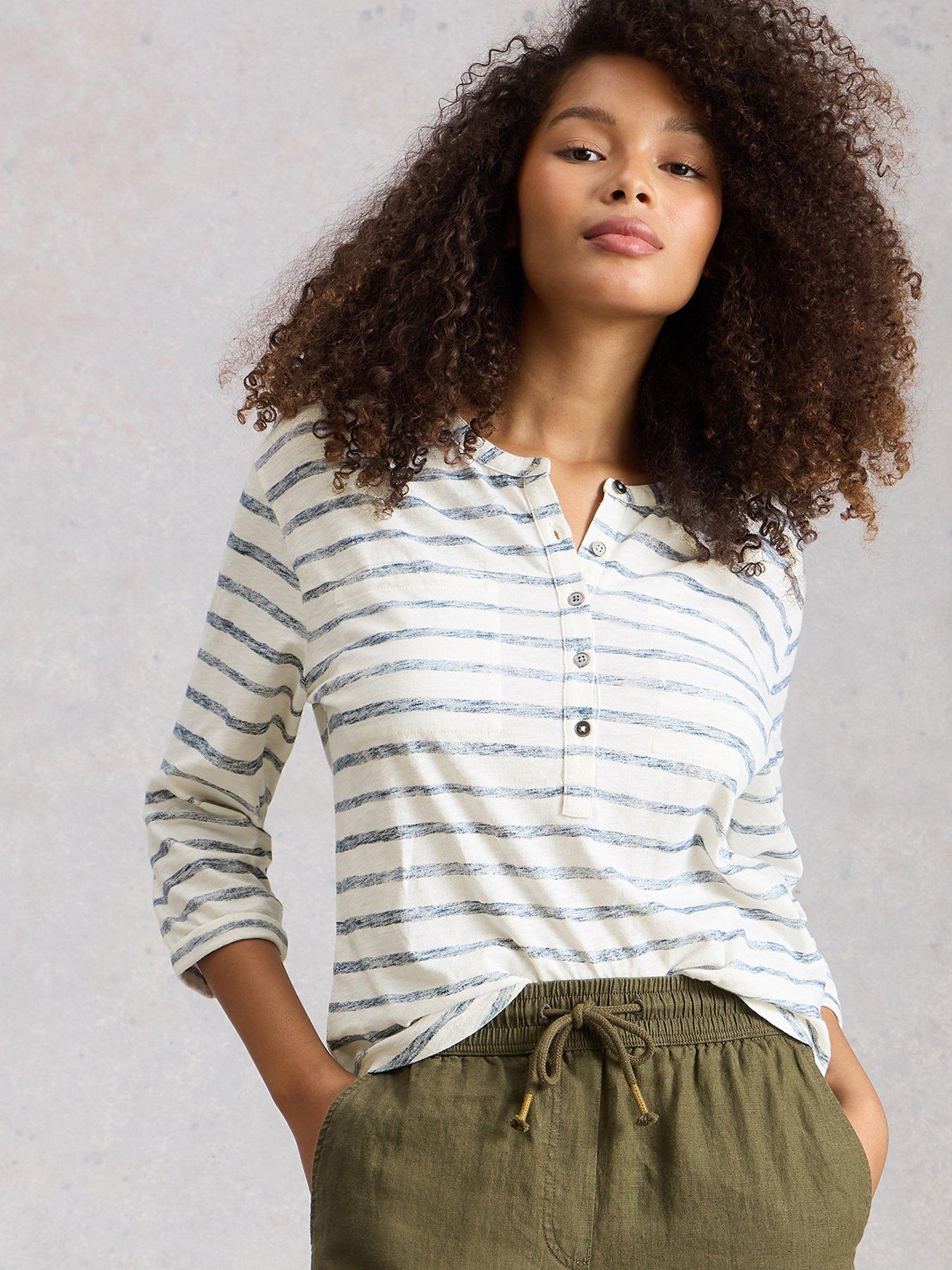 Image 1 of 6 of White Stuff Beth Stripe 3/4 Sleeve Shirt - Navy