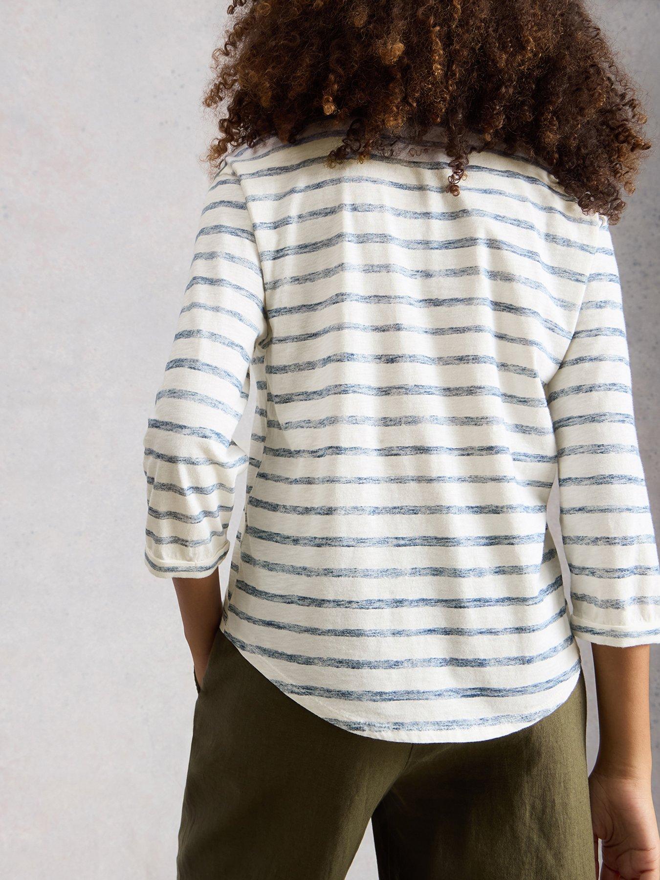 Image 2 of 6 of White Stuff Beth Stripe 3/4 Sleeve Shirt - Navy
