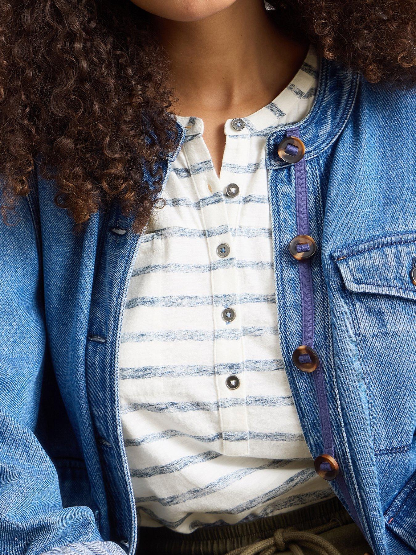 Image 4 of 6 of White Stuff Beth Stripe 3/4 Sleeve Shirt - Navy