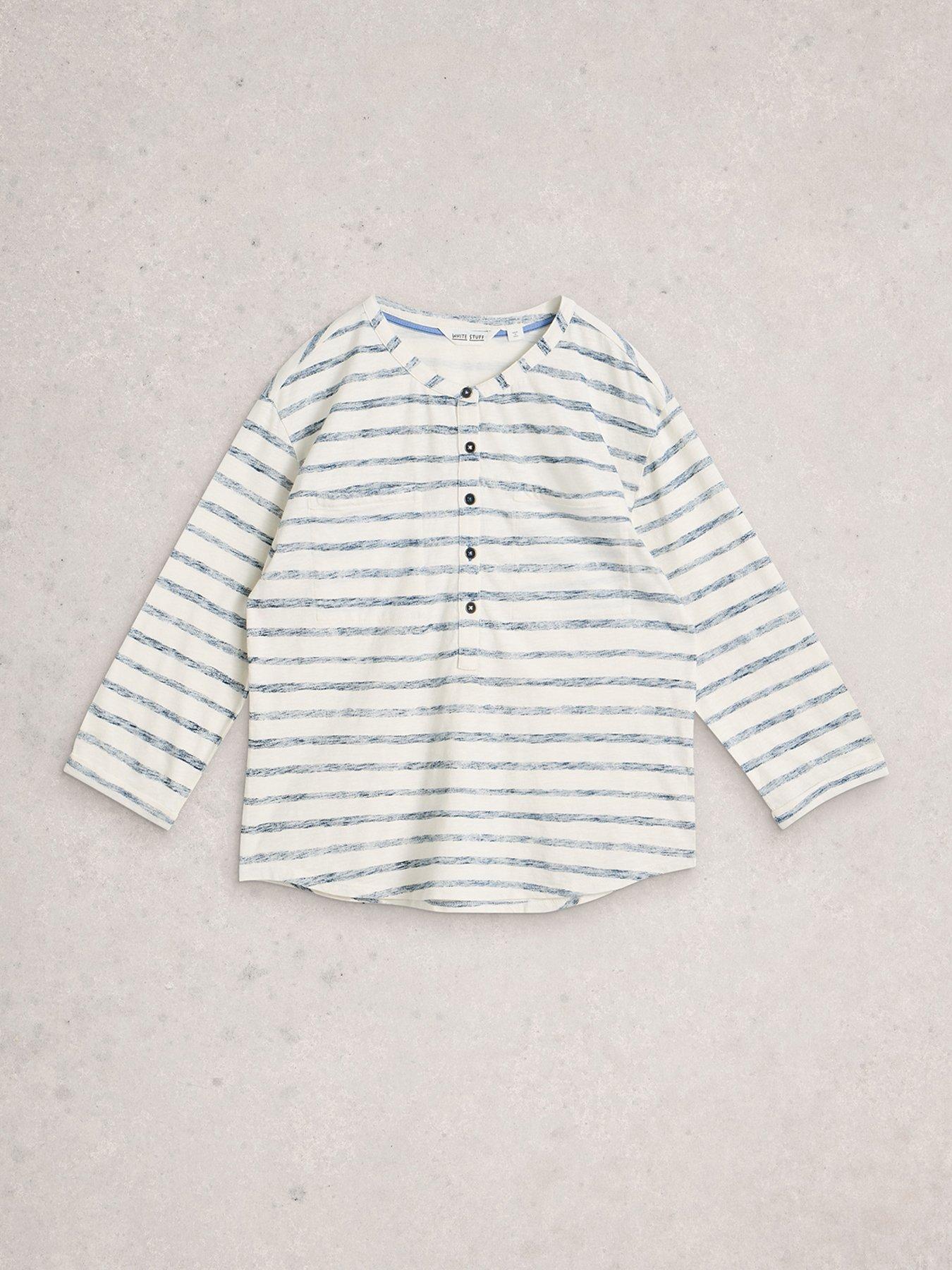 Image 5 of 6 of White Stuff Beth Stripe 3/4 Sleeve Shirt - Navy