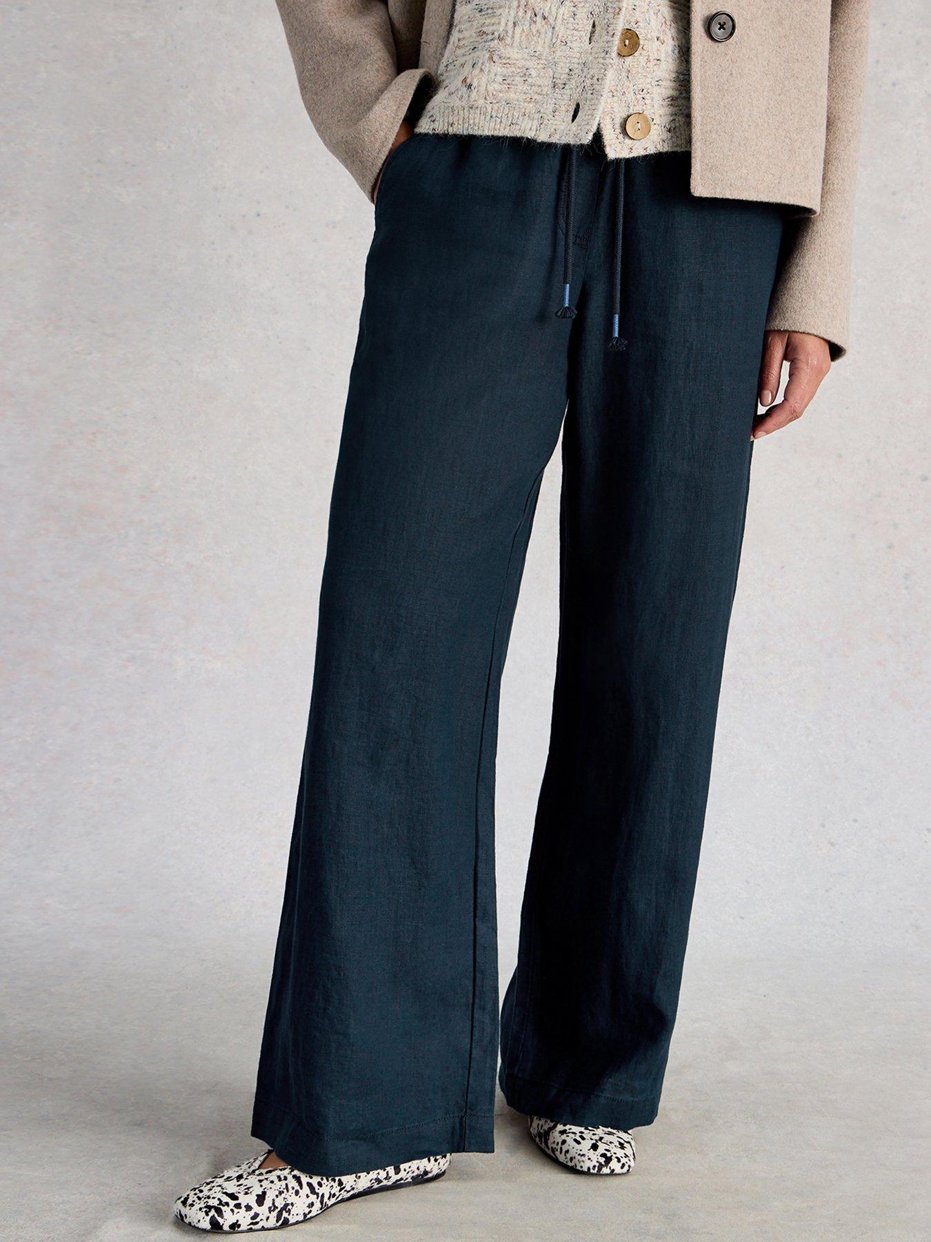 White Stuff Ally Linen Wide Leg Trouser - Navy
