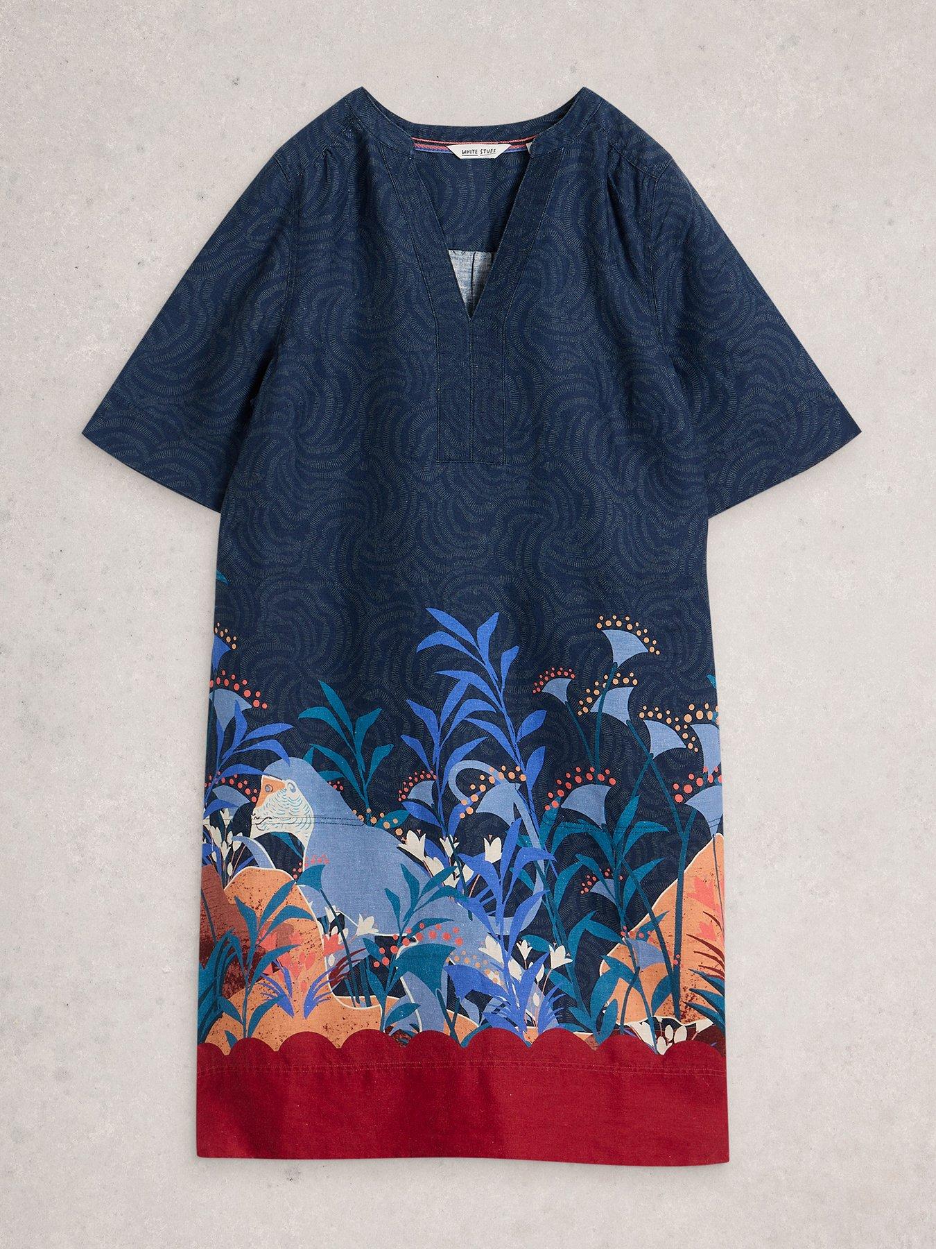 White Stuff June Short Sleeve Linen Dress - Navy | Very