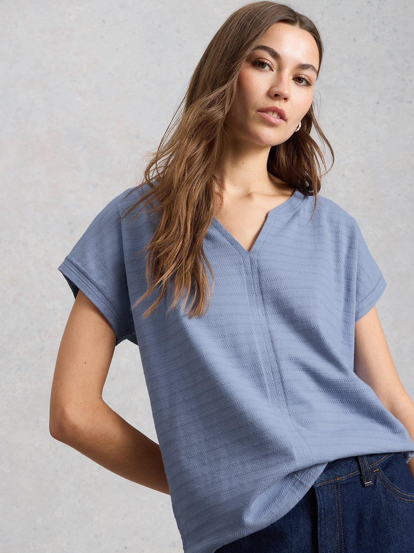 White Stuff Nelly Notch Texture T-Shirt - Blue