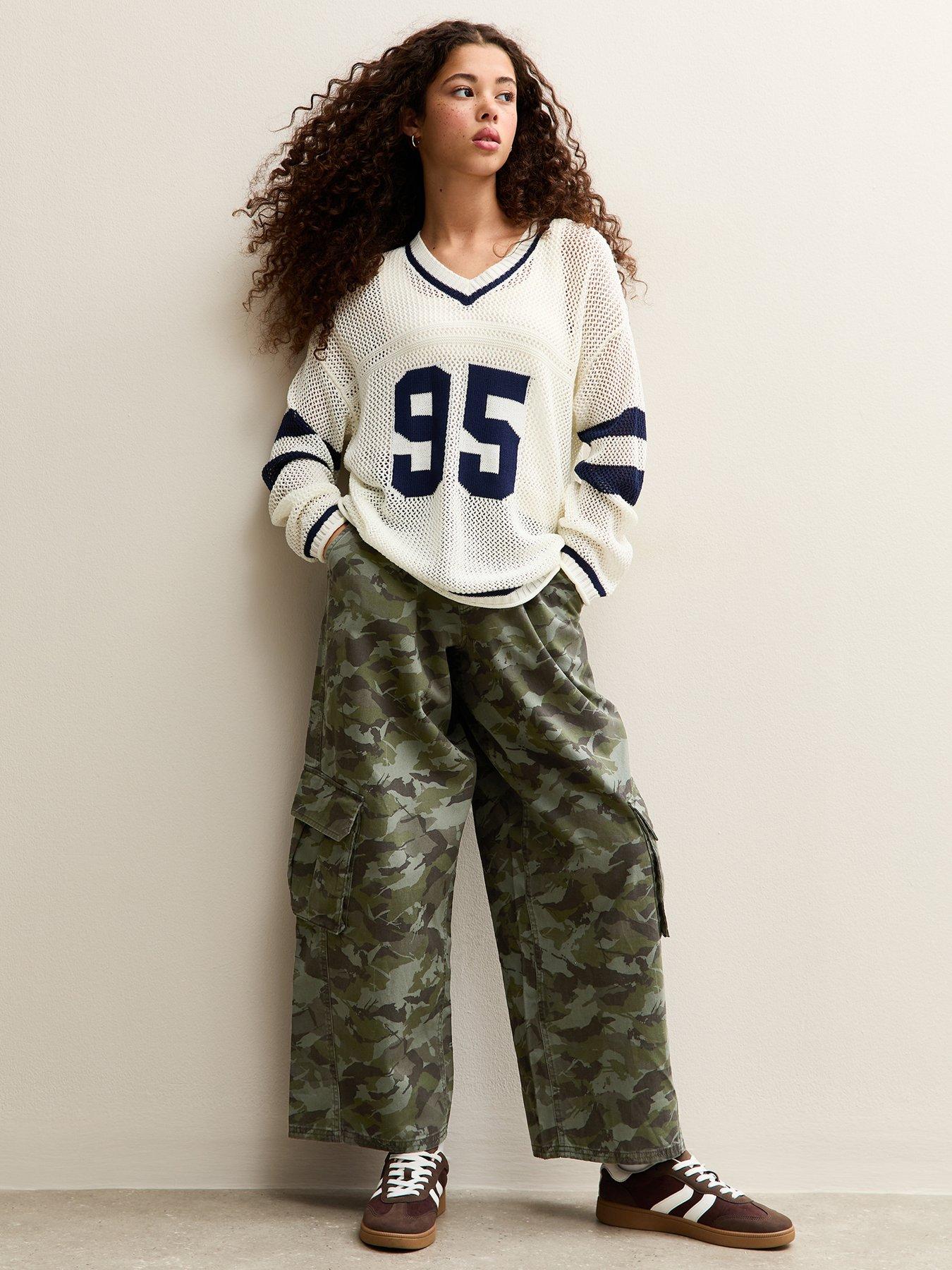 New Look 915 Girls Camo Cargo Parachute Trousers - Dark Green