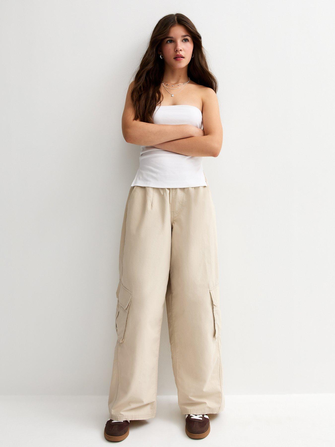 New Look 915 Girls Stone Cargo Pocket Parachute Trousers - Stone