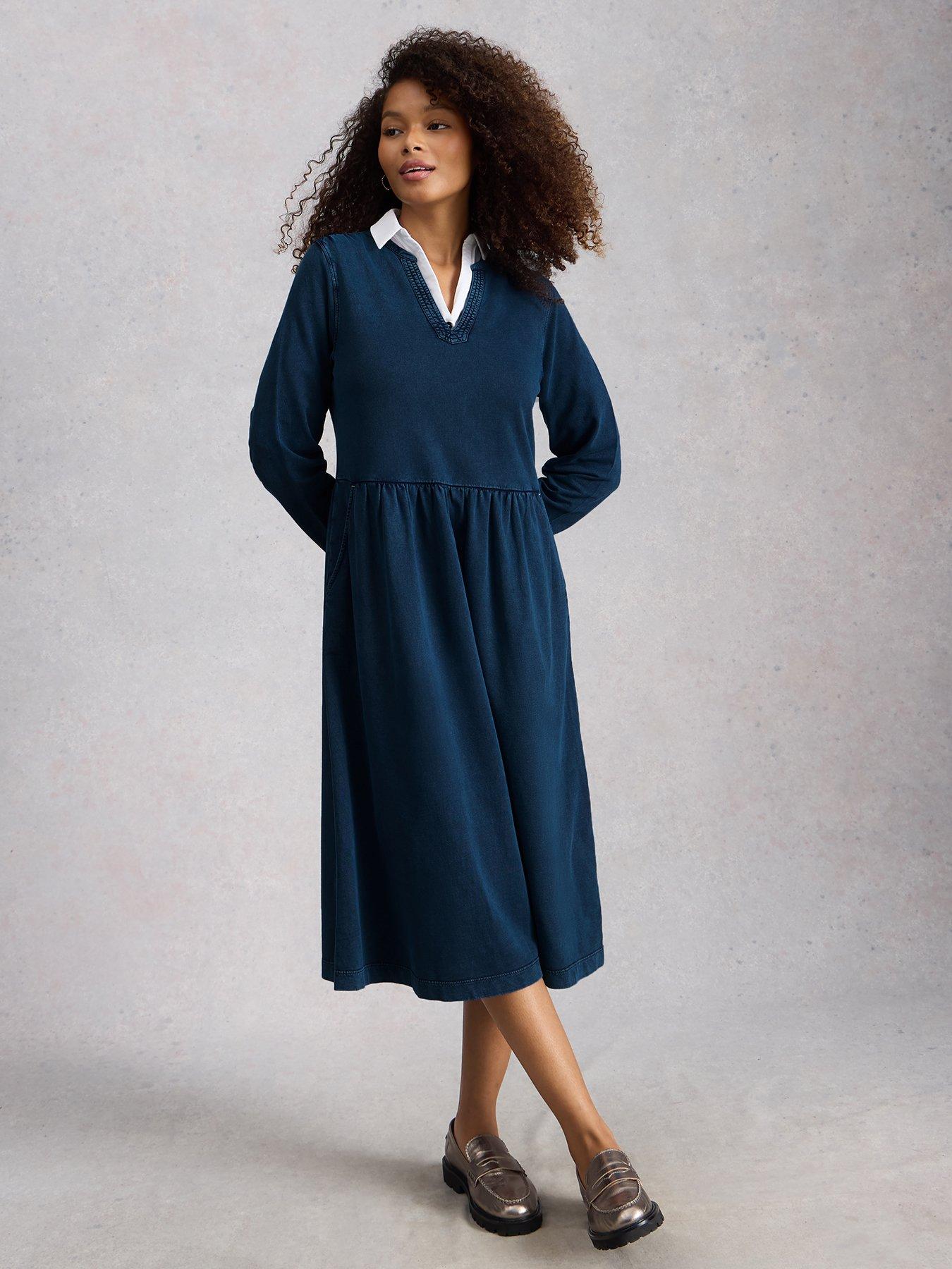 Image 1 of 6 of White Stuff Ray Jersey Midi Dress - Blue
