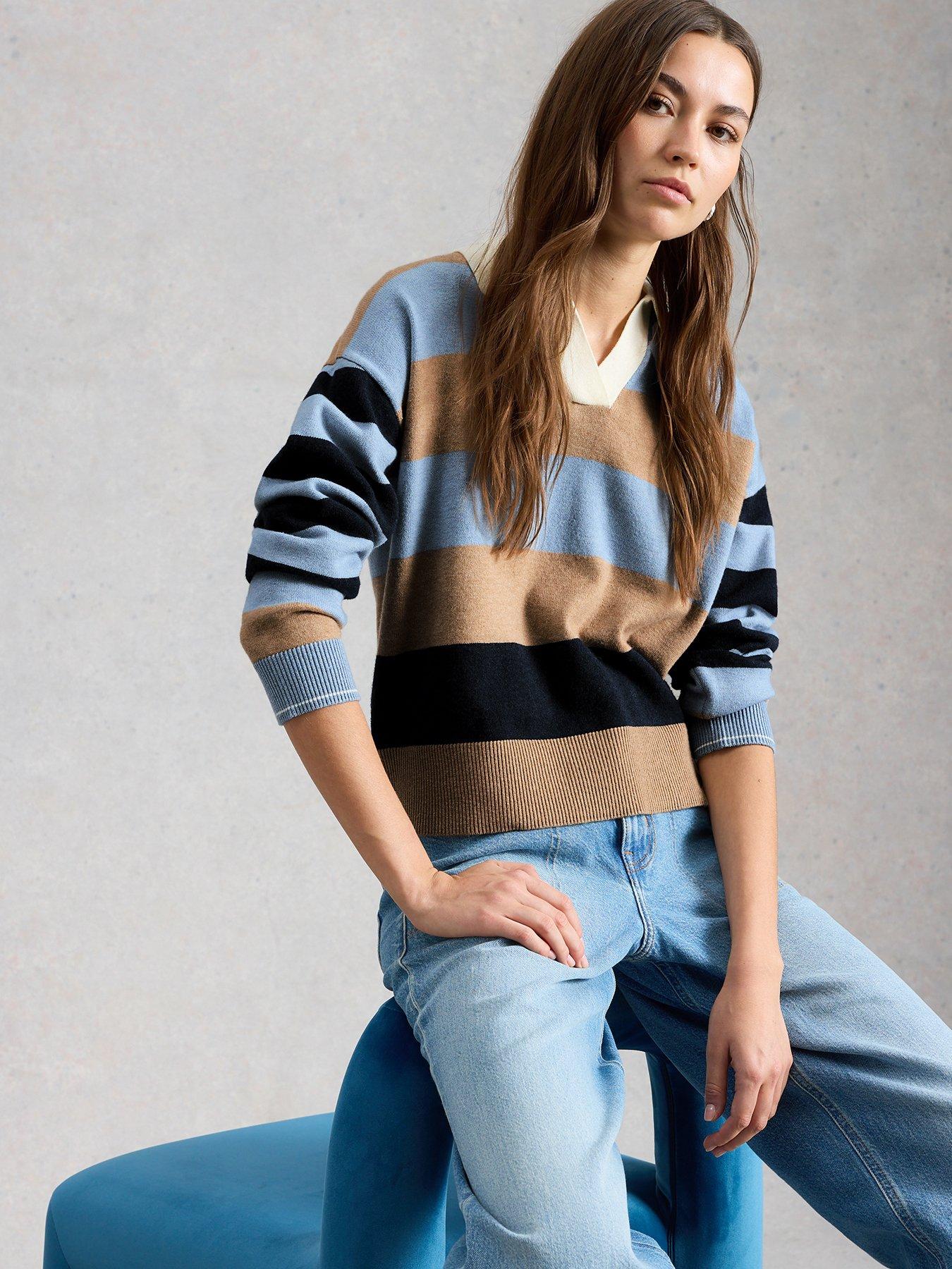 White Stuff Rochelle Wool Mix Stripe Rugby Jumper - Blue
